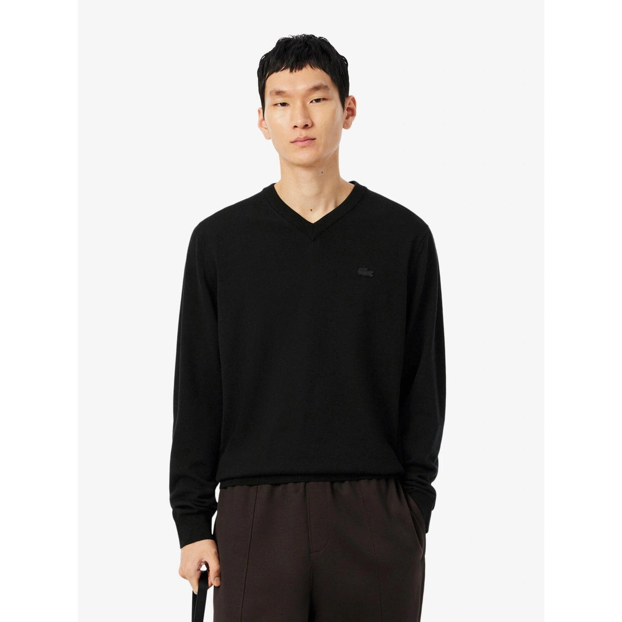 Lacoste - Pull Col V Lacoste En Laine - Homme - Pull - Noir - Decathlon
