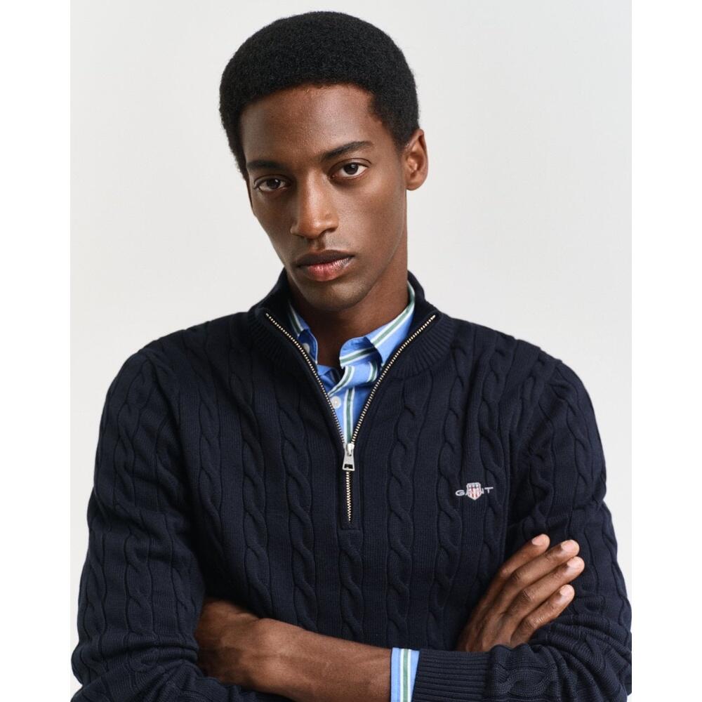 Pullover de algodão com colarinho alto e fecho 1/2 zip Gant Cable 3/4