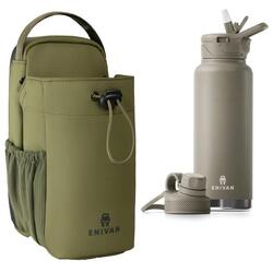 Pack Sac Magnétique Vert + Gourde 1L - Bandoulière, Sport, Téléphone, Clés