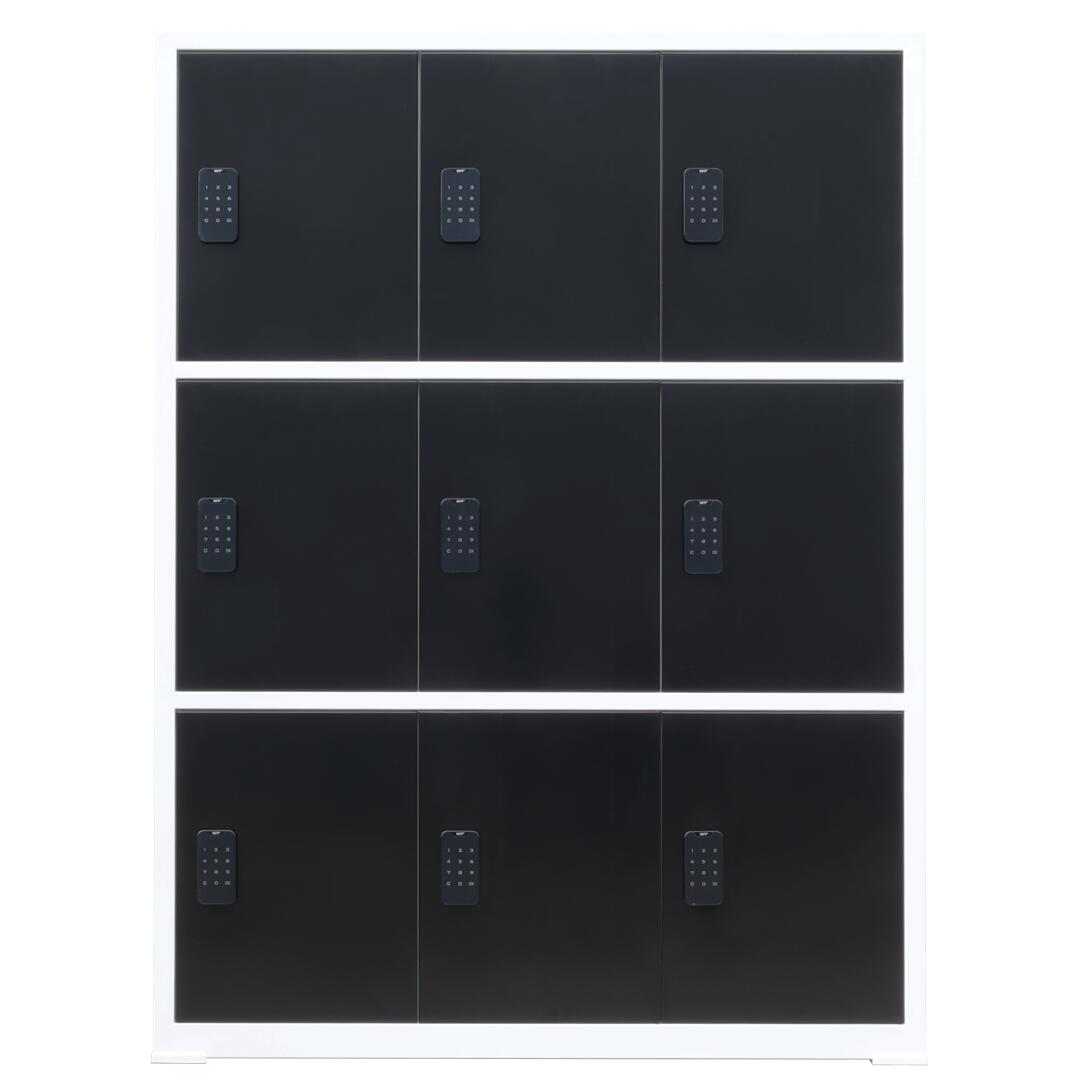 Lockerkast met digitaal cijferslot - Zwart/Wit - 112x42x150 cm - 9 lockers 4/7