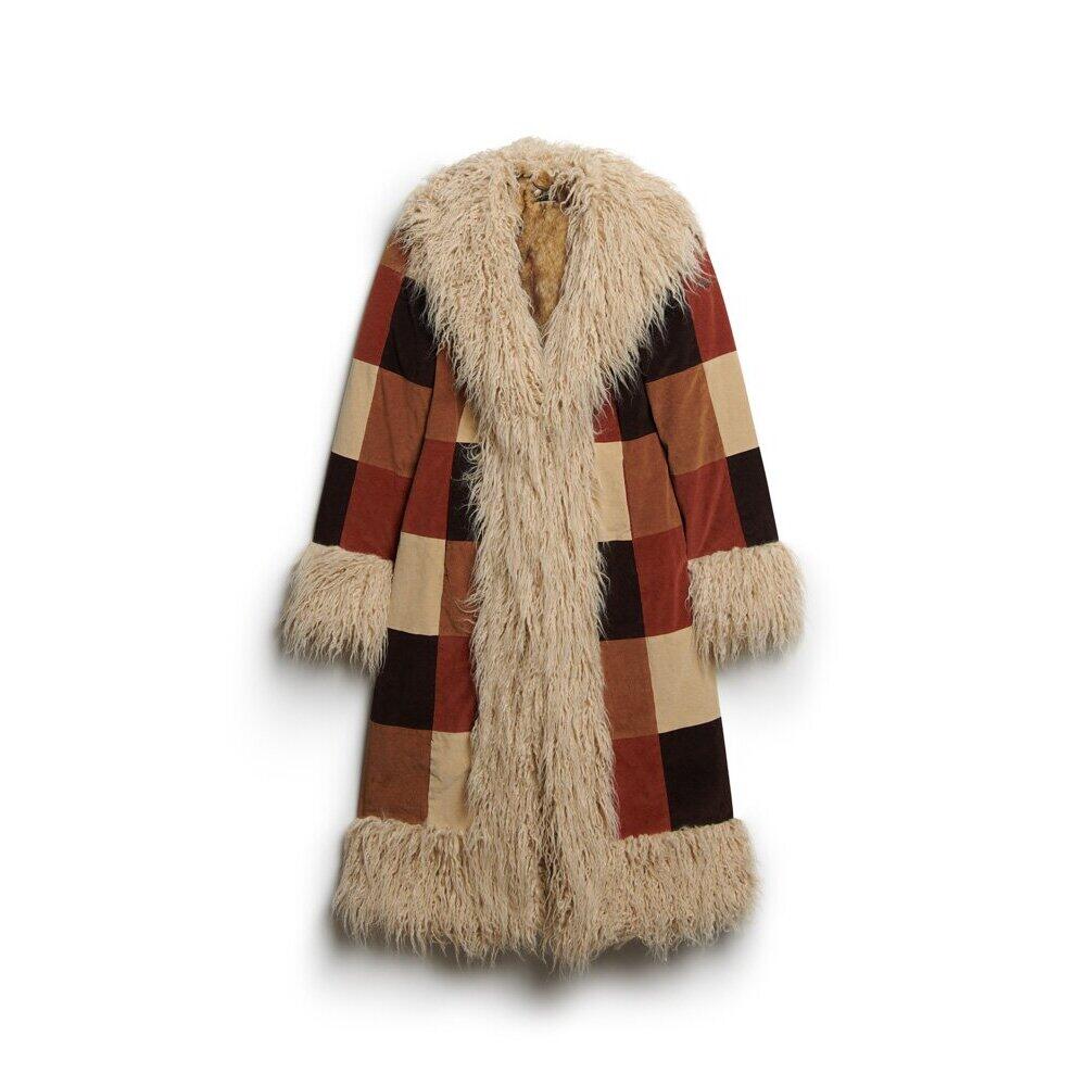 Jachetă Superdry Lungă Afghan Patchwork din catifea côtelée