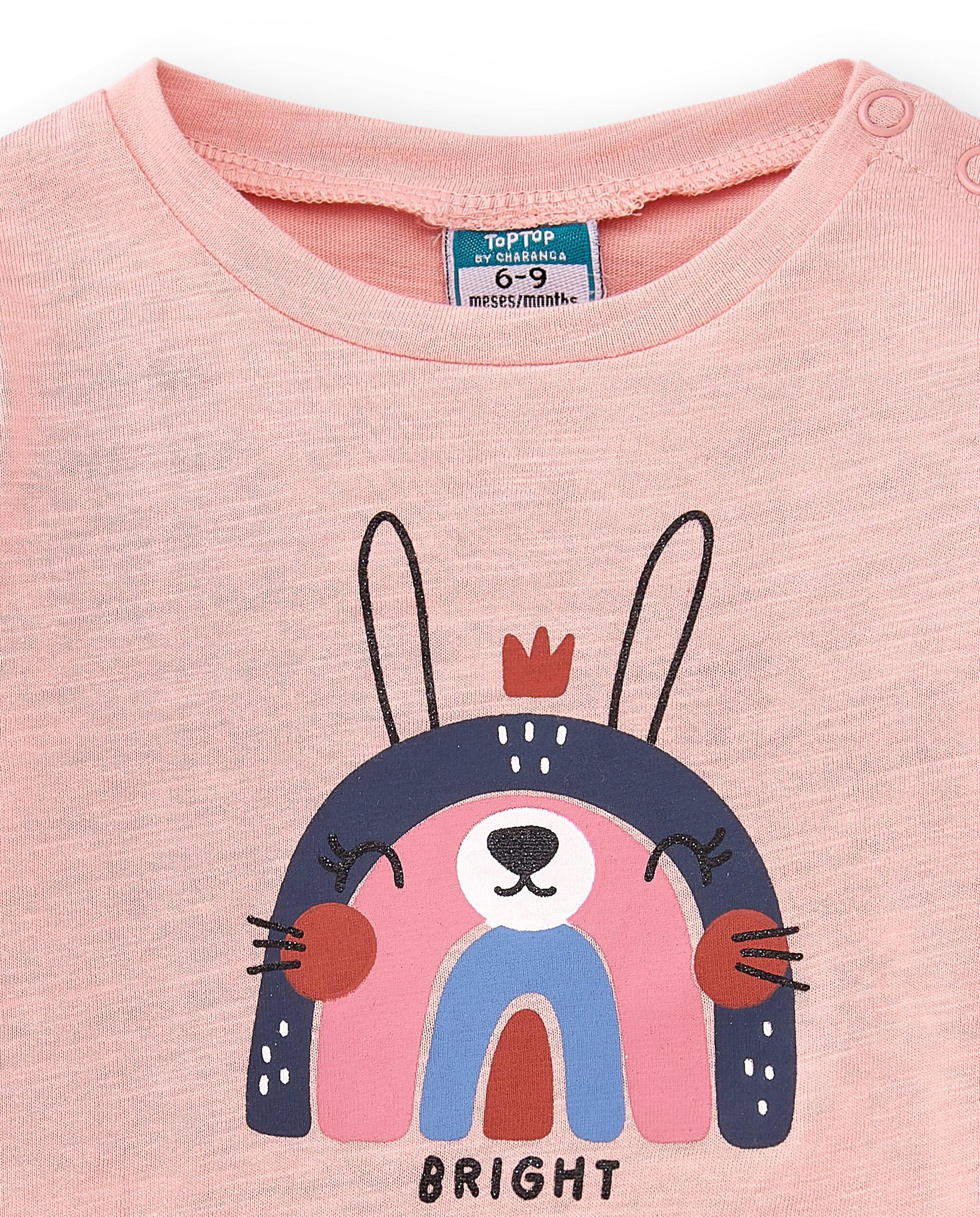 camiseta de manga comprida rosa com coelhinho para 2/5