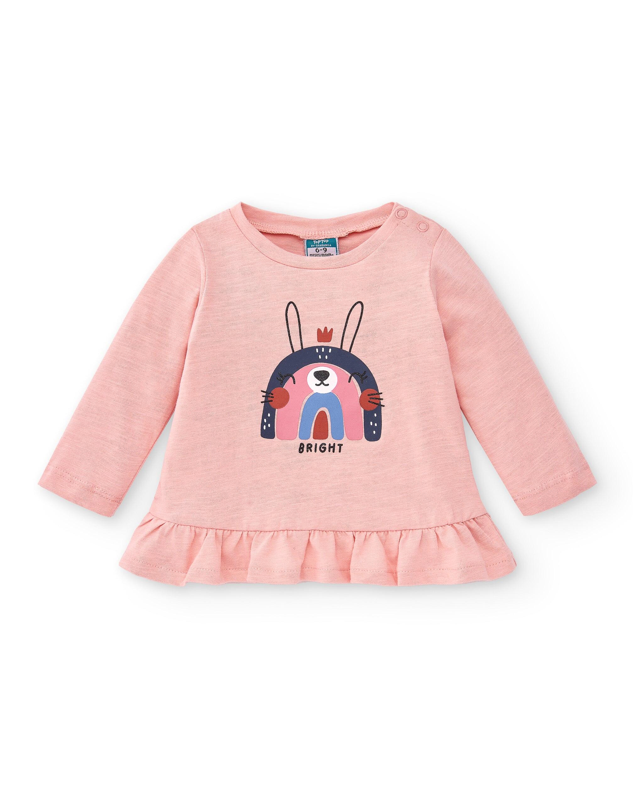 camiseta de manga comprida rosa com coelhinho para 4/5