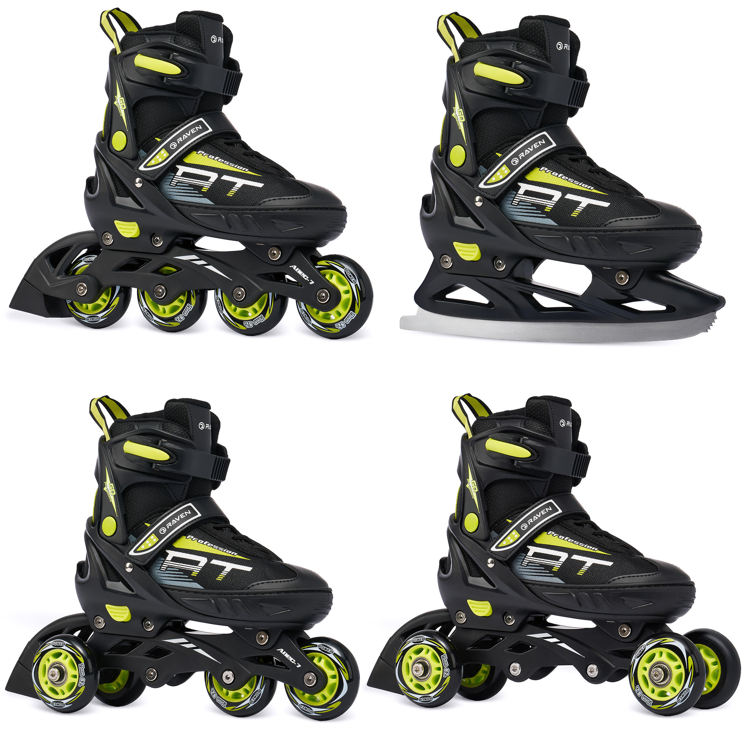 RAVEN - Rolschaatsen Optioneel 2in1 met schaatsen - voor Kinderen en Volwassenen - Pulse Black/Mint met Glijders, 40-43 (25,5-28 cm