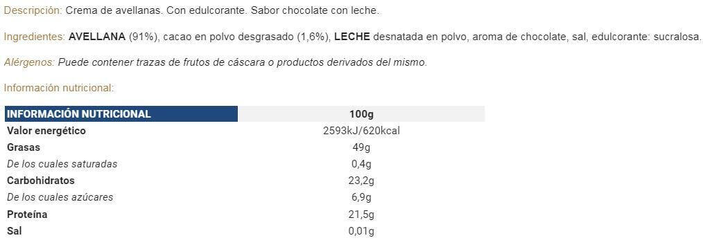 Hazelnut Cream (Crema de Avellanas) - 250g Crema de Chocolate y Avellanas Quamtr 3/4