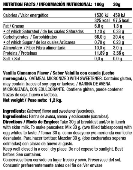 Farina d'avena micronizzata - 1,2 kg Vaniglia e Cannella Quamtrax 2/3
