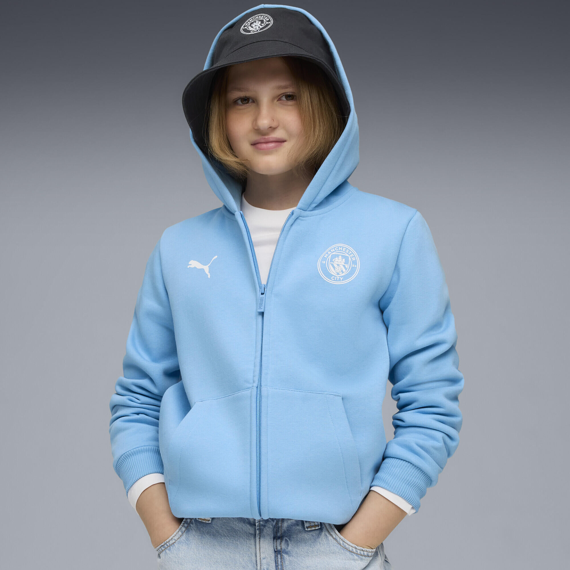 Młodzieżowa kurtka Manchester City FtblEssentials z kapturem PUMA