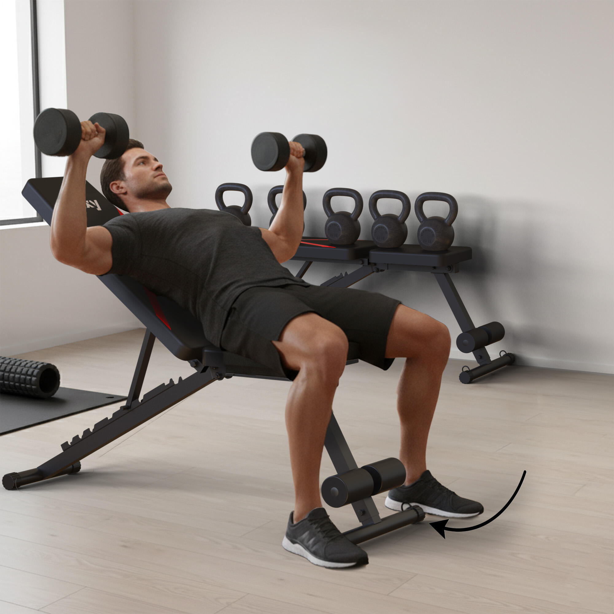 Infinity verstelbare fitness halterbank inklapbaar tot 300 kg zwart 3/6