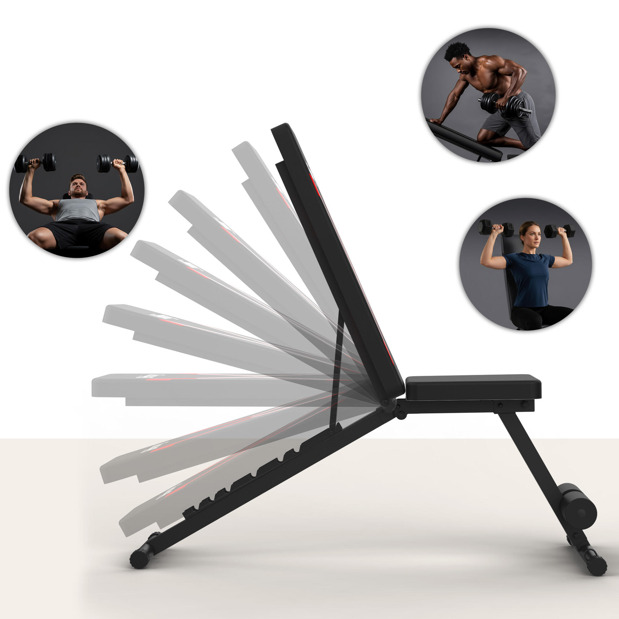 Infinity verstelbare fitness halterbank inklapbaar tot 300 kg zwart 5/6