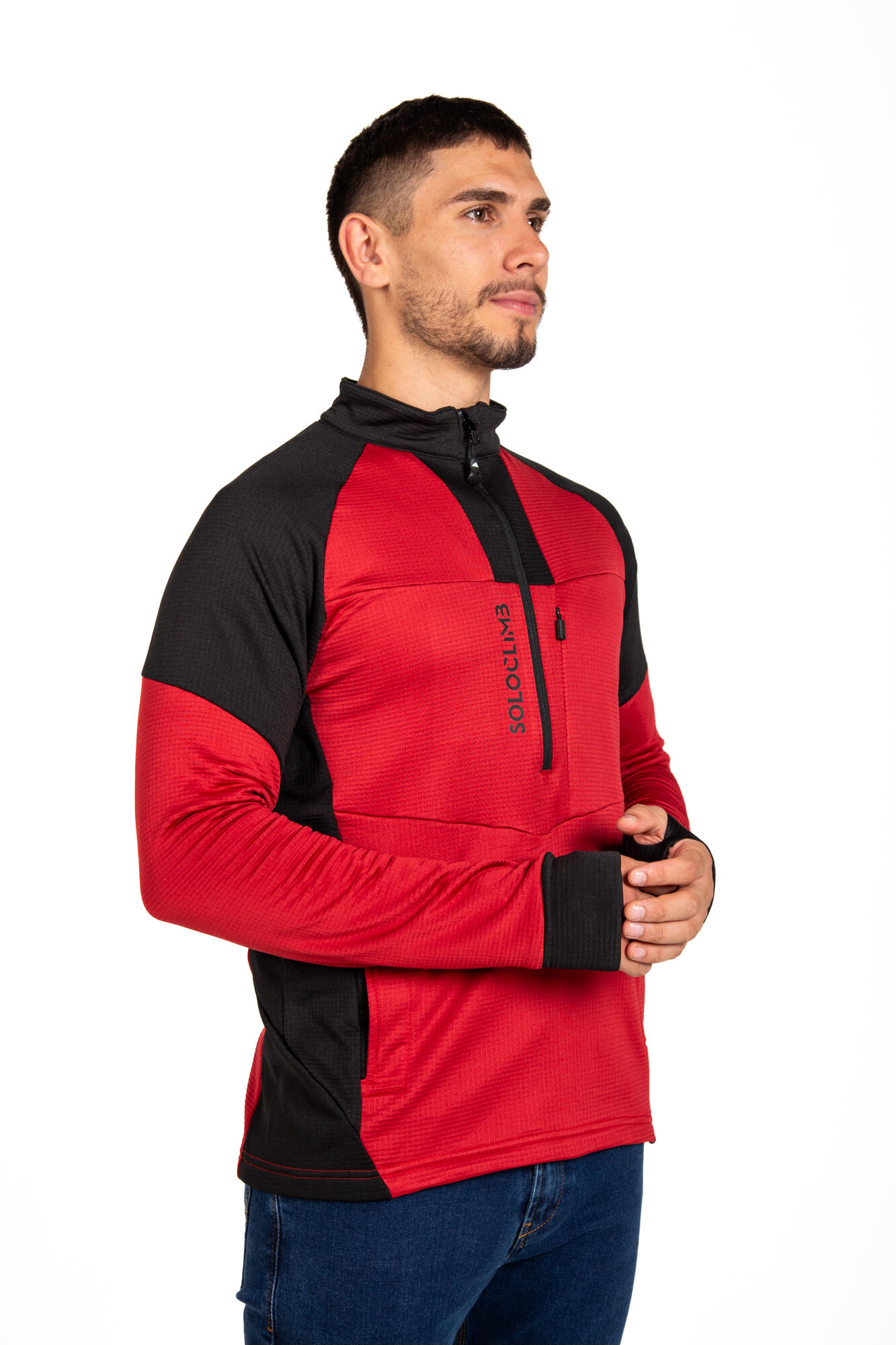 Forro polar Técnico de Montaña Transpirable HORNET MAO Hombre Negro/Rojo 3/3