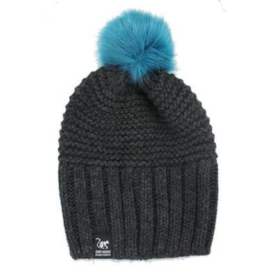 Muts met pompon - unisex - one size - gemaakt in de eu (zwart)