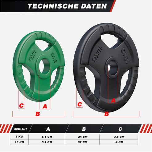 4 POIDS EN CAOUTCHOUC | DIAMETRE 51 MM | MUSCULATION | LOT DE 2x5 KG et 2x10 KG 2/6