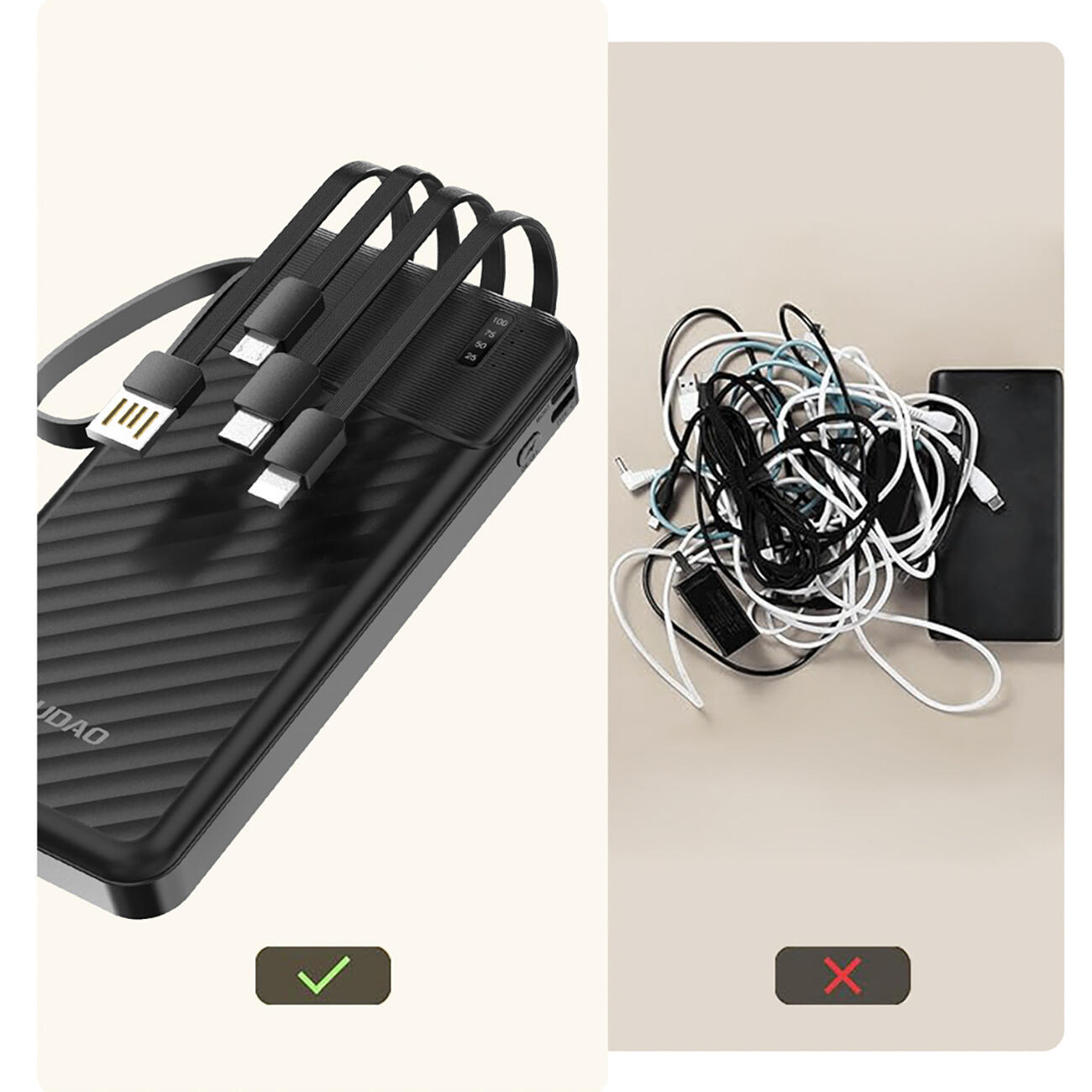 Powerbank Dudao k11 10000mAh z wbudowanymi kablami 7/7