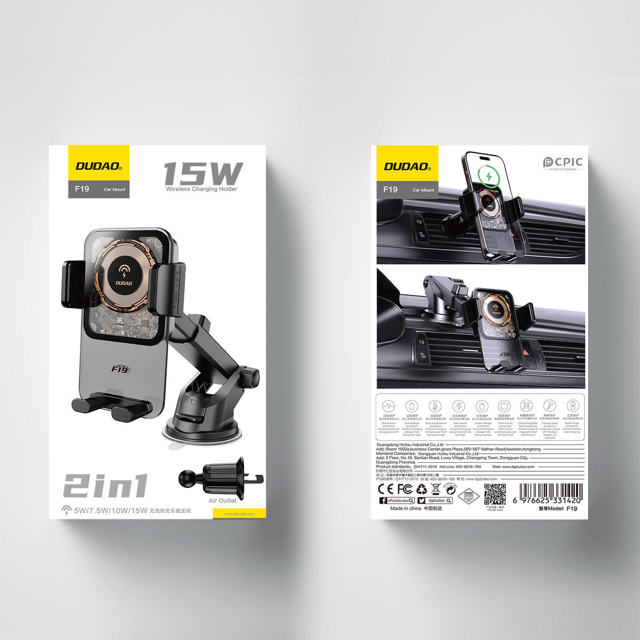 Dudao uchwyt samochodowy f19 zaciskowy z ładowarką indukcyjną 15W 5/7