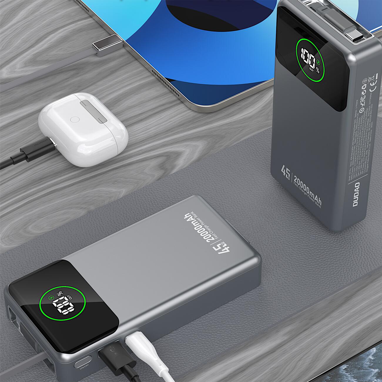 Powerbank Dudao k31 pro 45W 20000mAh z wbudowanym zwijanym kablem usb-c 5/7