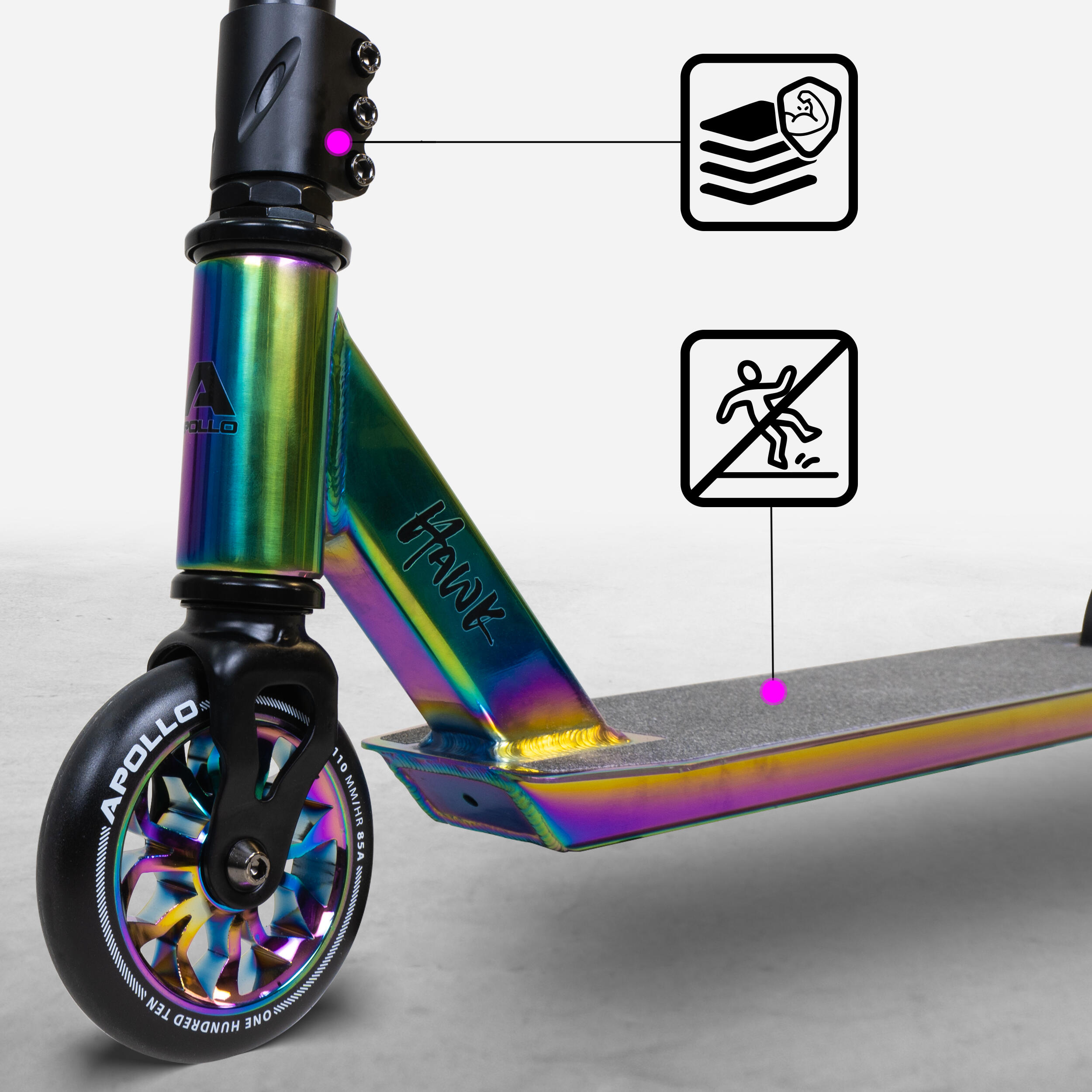 Apollo Hawk Trottinette Freestyle 110 mm Alu-Core ABEC-9 Stunt Scooter 2/7