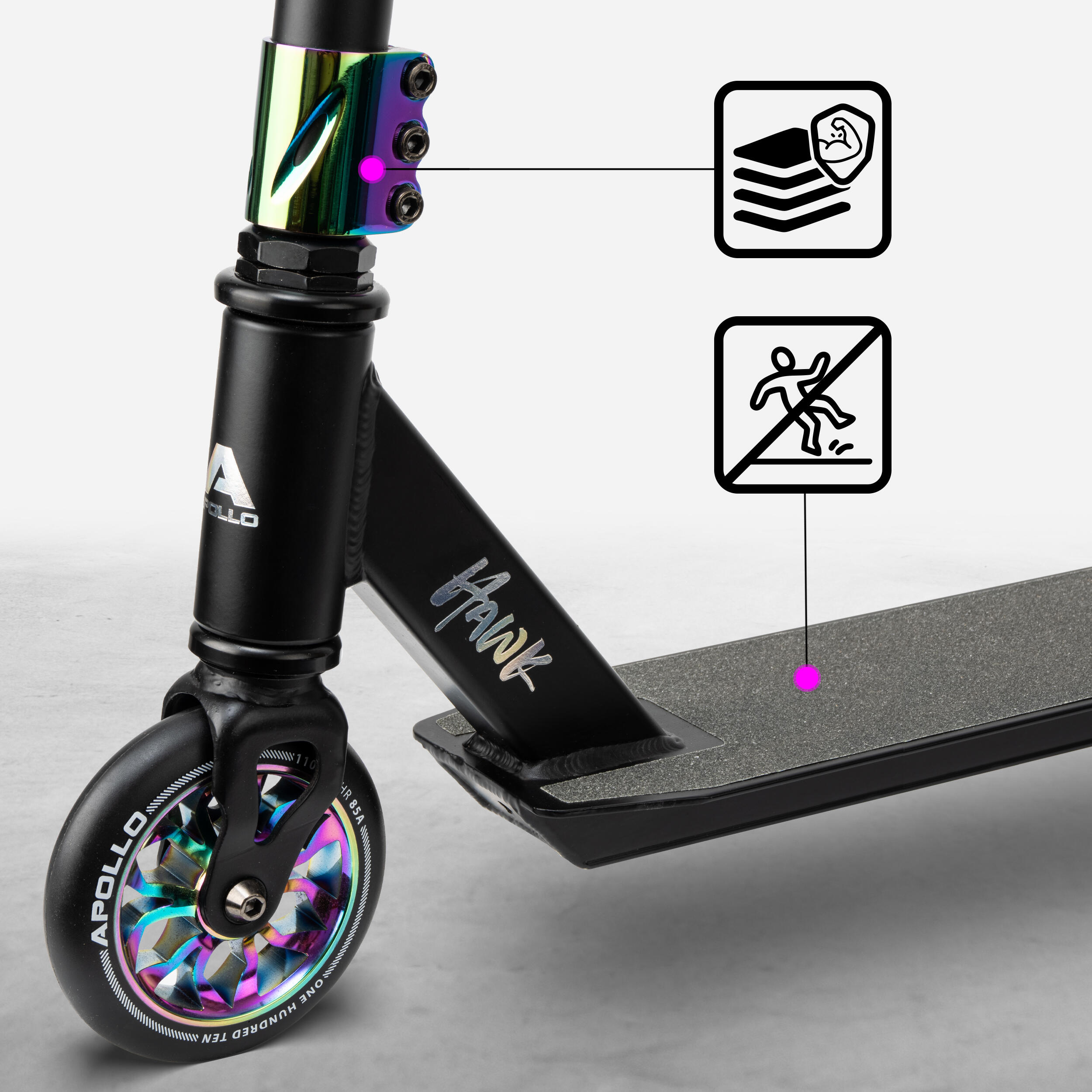 Apollo Hawk Trottinette Freestyle 110 mm Alu-Core ABEC-9 Stunt Scooter 2/7