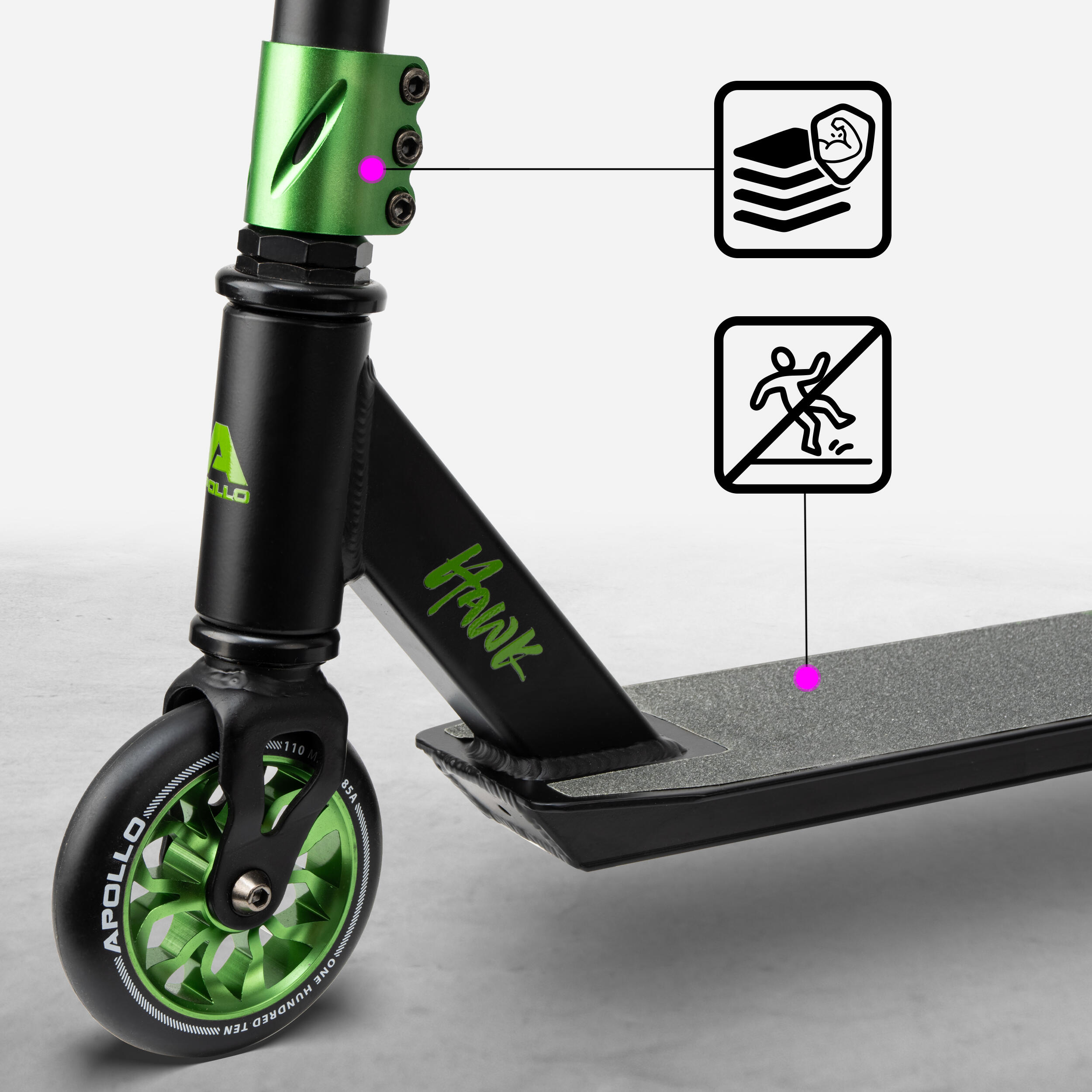 Apollo Hawk Trottinette Freestyle 110 mm Alu-Core ABEC-9 Stunt Scooter 2/7