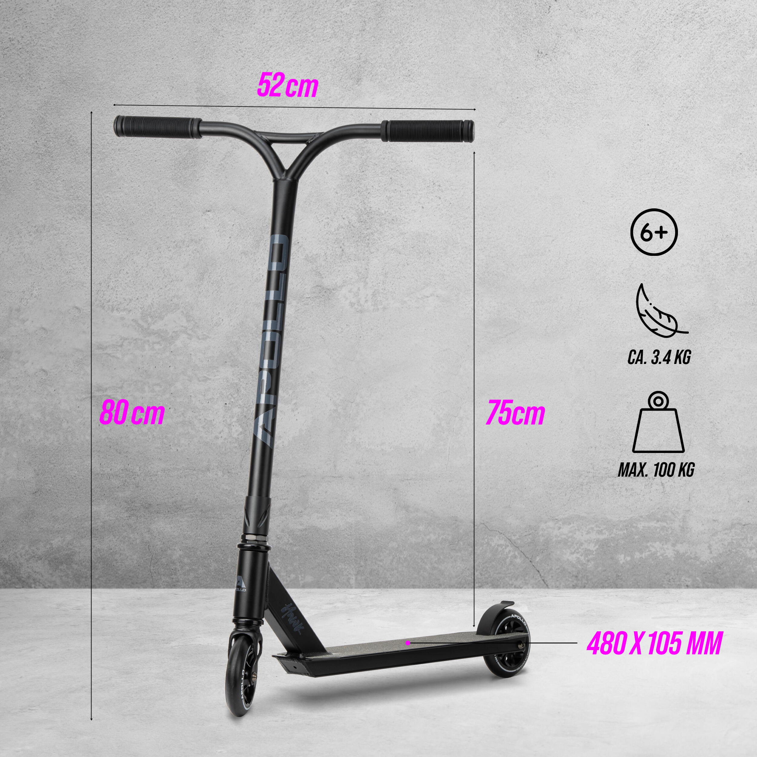 Apollo Hawk Trottinette Freestyle 110 mm Alu-Core ABEC-9 Stunt Scooter 4/7