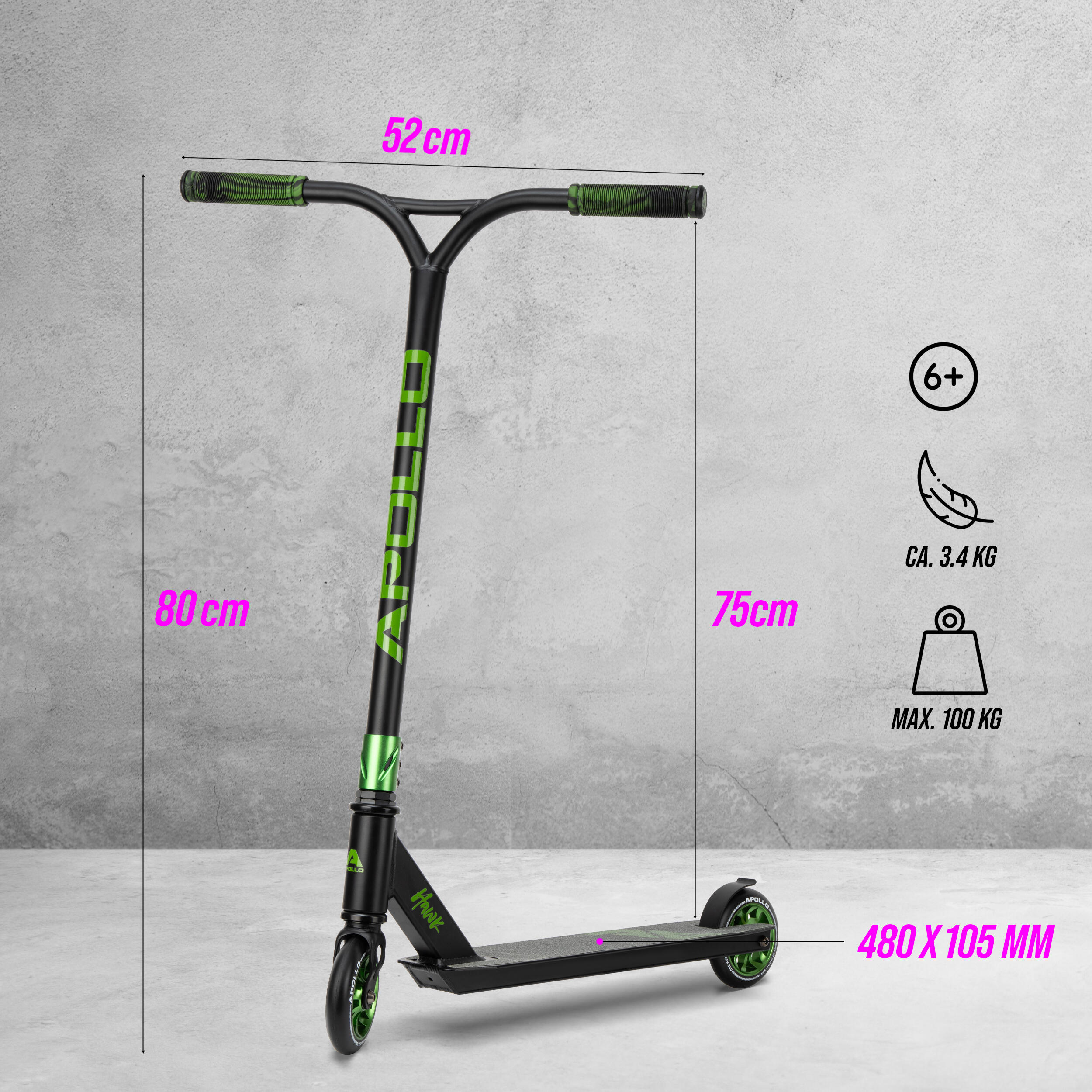 Apollo Hawk Trottinette Freestyle 110 mm Alu-Core ABEC-9 Stunt Scooter 4/7
