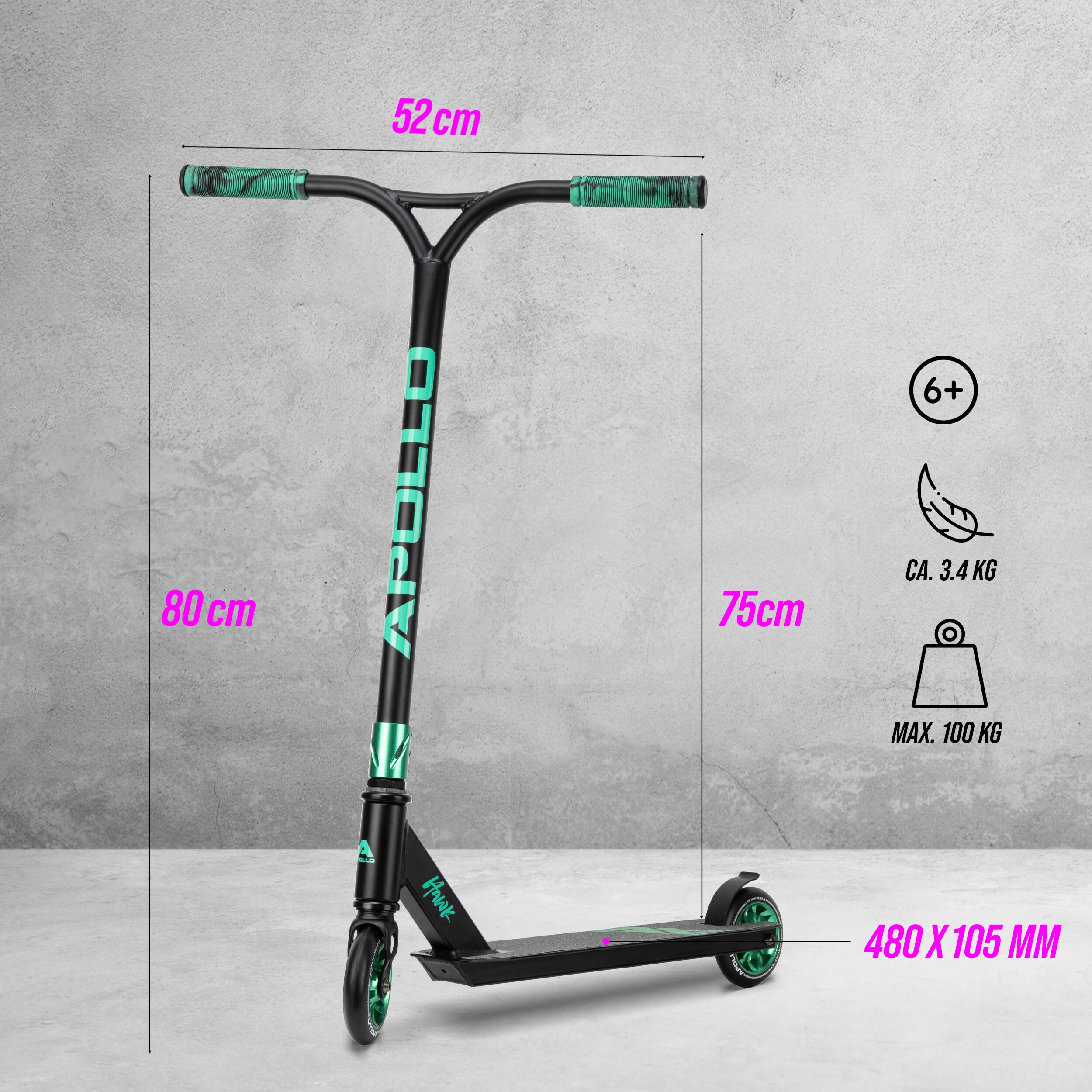 Apollo Hawk Trottinette Freestyle 110 mm Alu-Core ABEC-9 Stunt Scooter 4/7