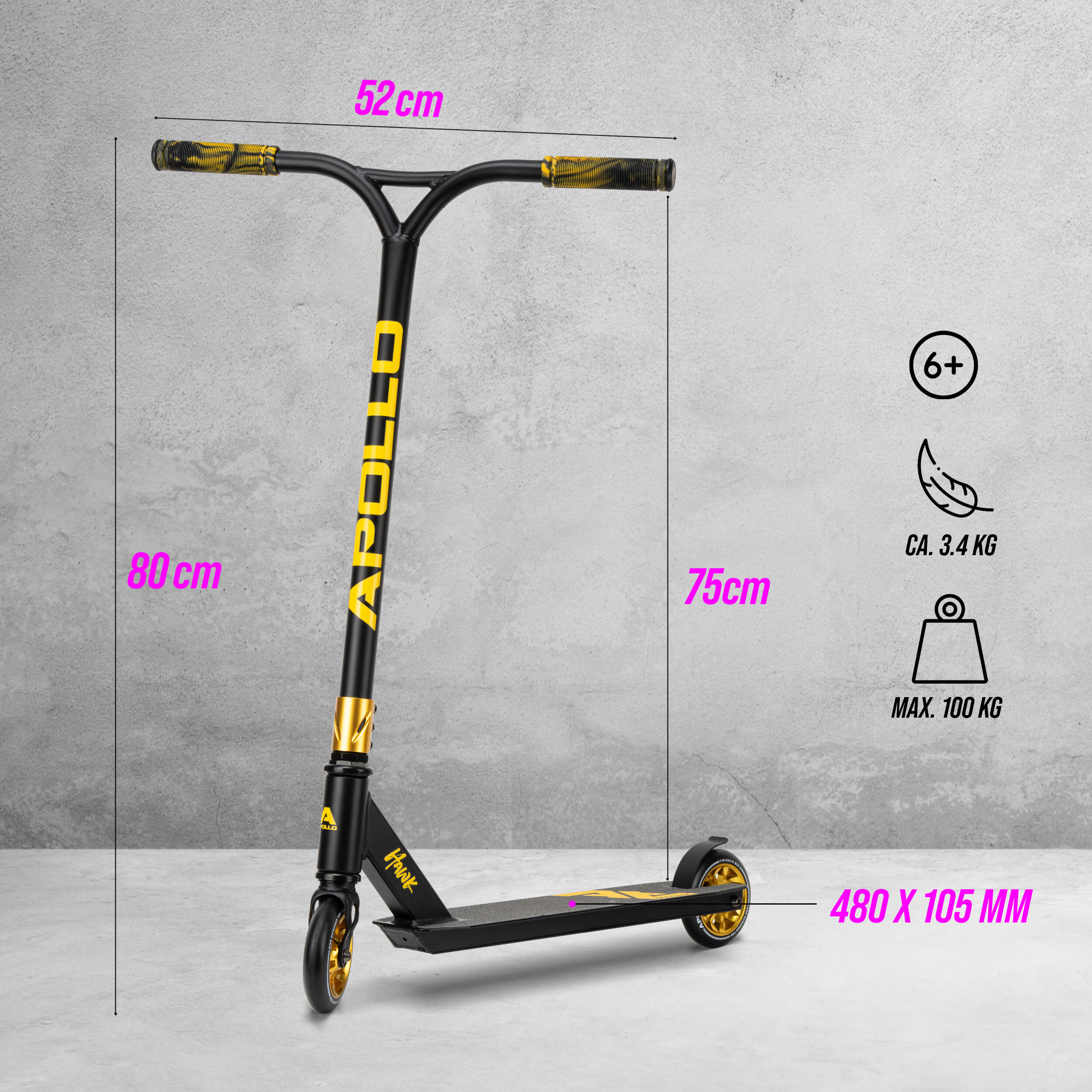 Apollo Hawk Trottinette Freestyle 110 mm Alu-Core ABEC-9 Stunt Scooter 4/7