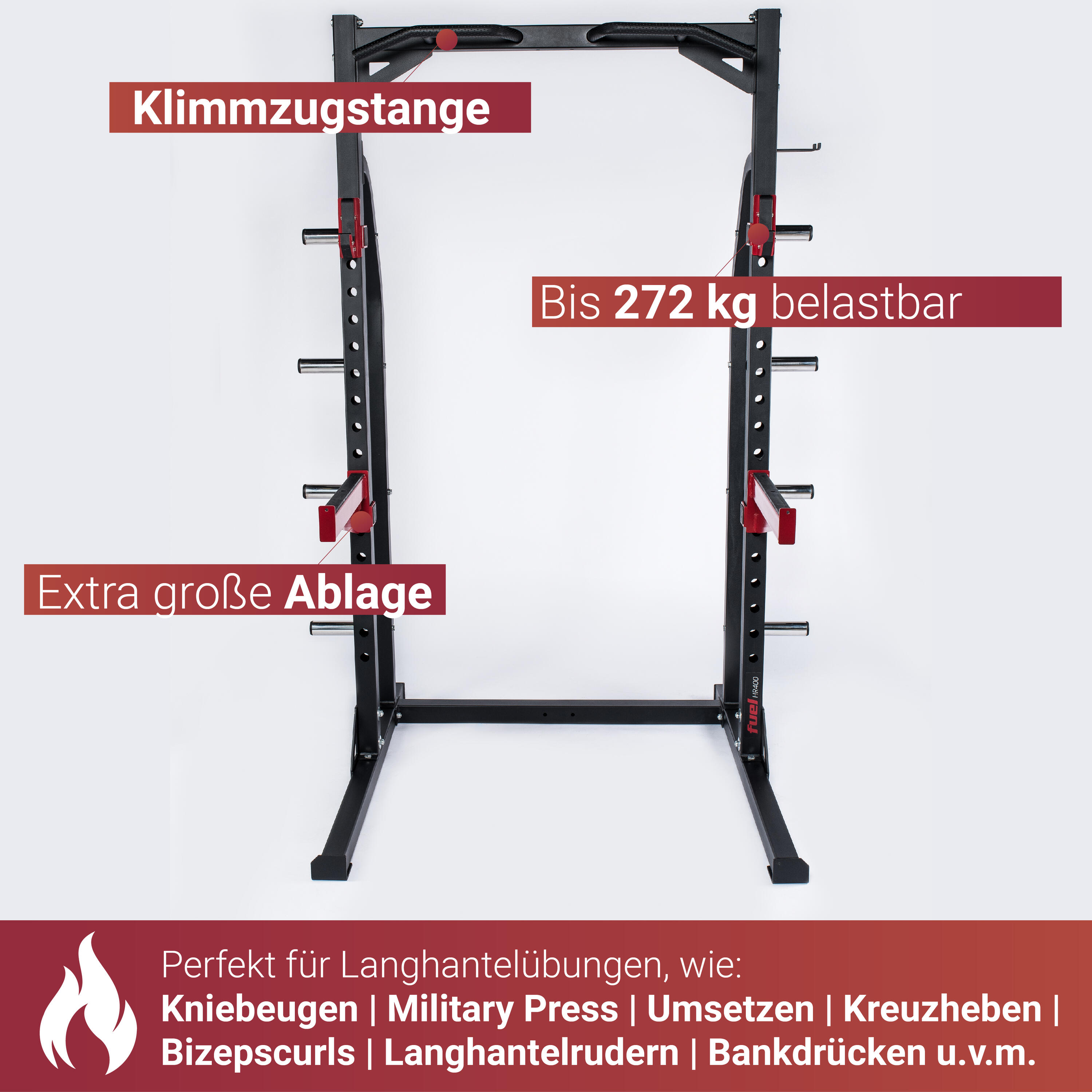 Half Cage HR400 – Power Rack verstellbar, mit Klimmzugstange & Scheibenständer 3/5