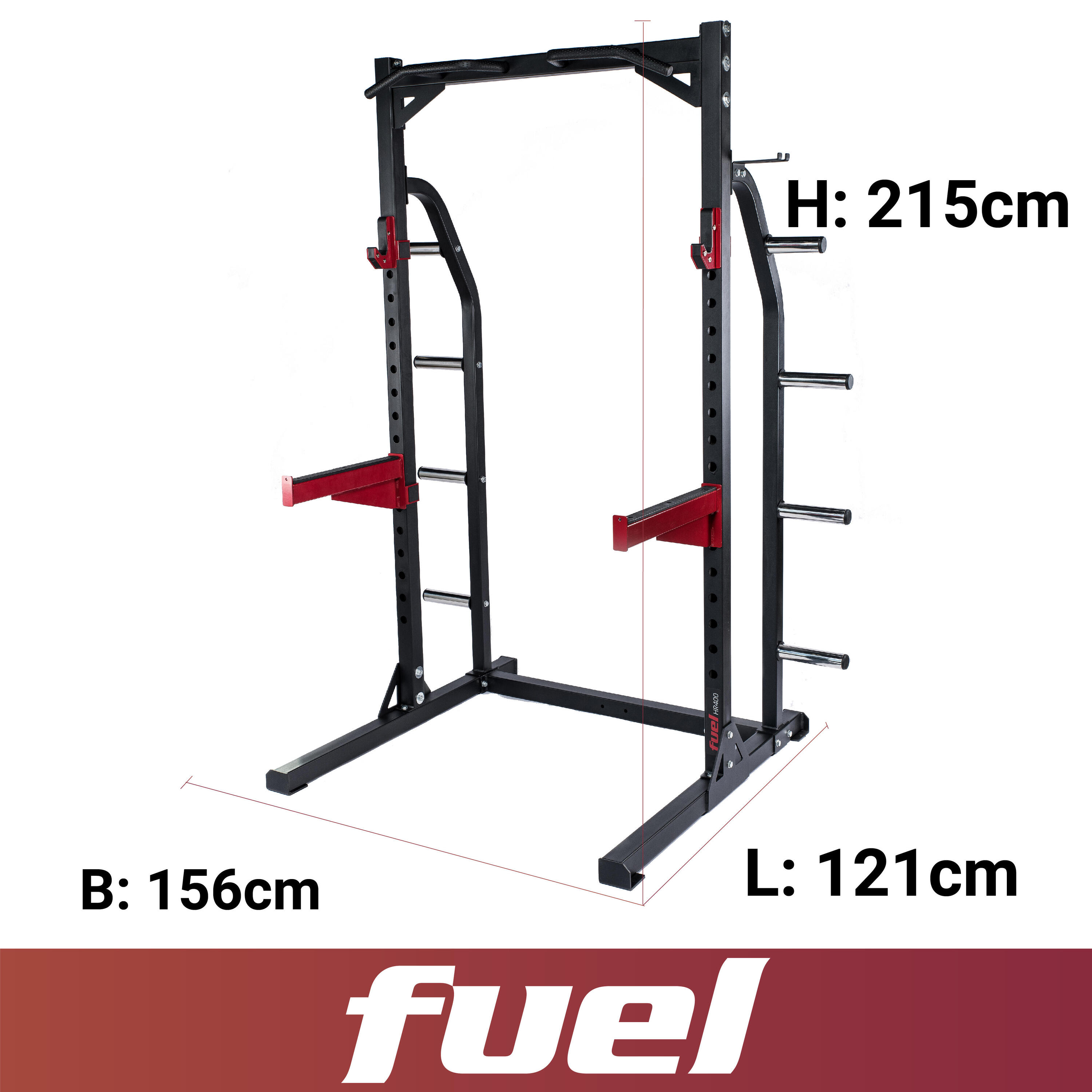 Half Cage HR400 – Power Rack verstellbar, mit Klimmzugstange & Scheibenständer 2/5