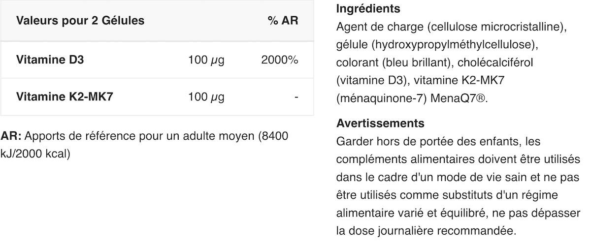 Formule de vitamines - Vitamin D3 & Vitamin K2 - 60 Gélules 2/3