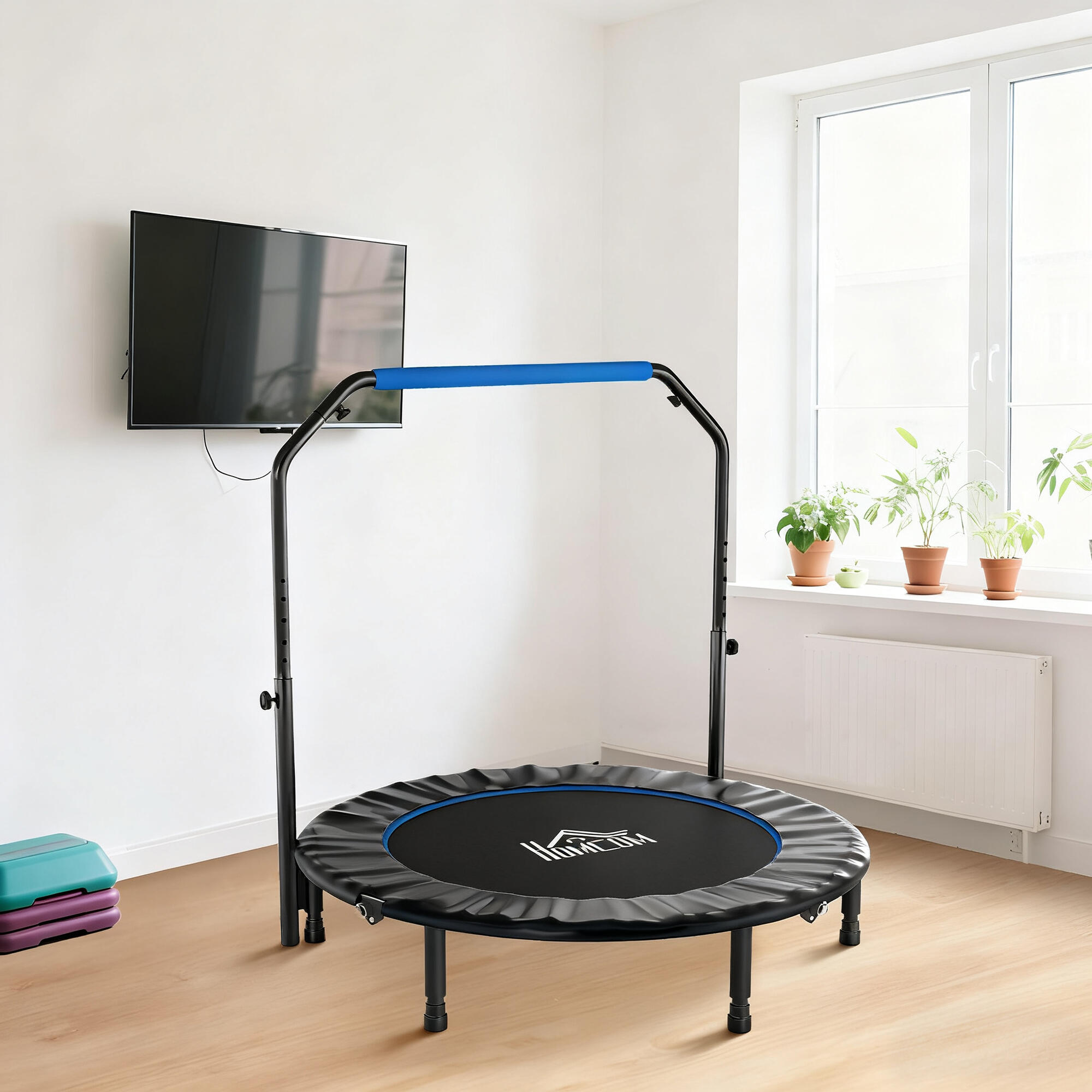 Trampolín de Fitness HOMCOM 122x122x123 cm Azul 4/5