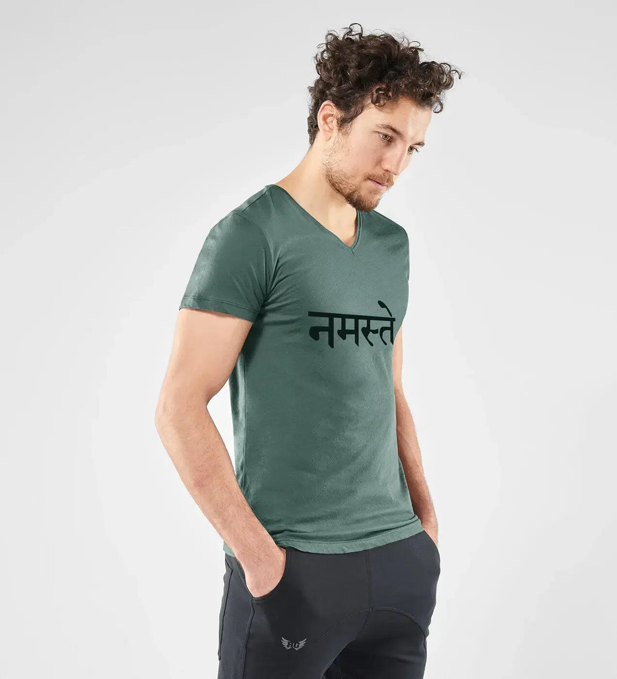 T-shirt Namaste - Col en V à la hanche, doux et confortable - Vert 2/3