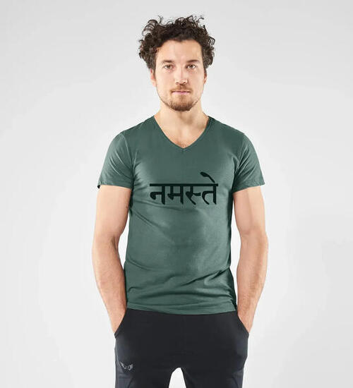 Yoga en Pilates Tee Namaste - comfortabele V-neck van bamboe en Biokatoen- Groen