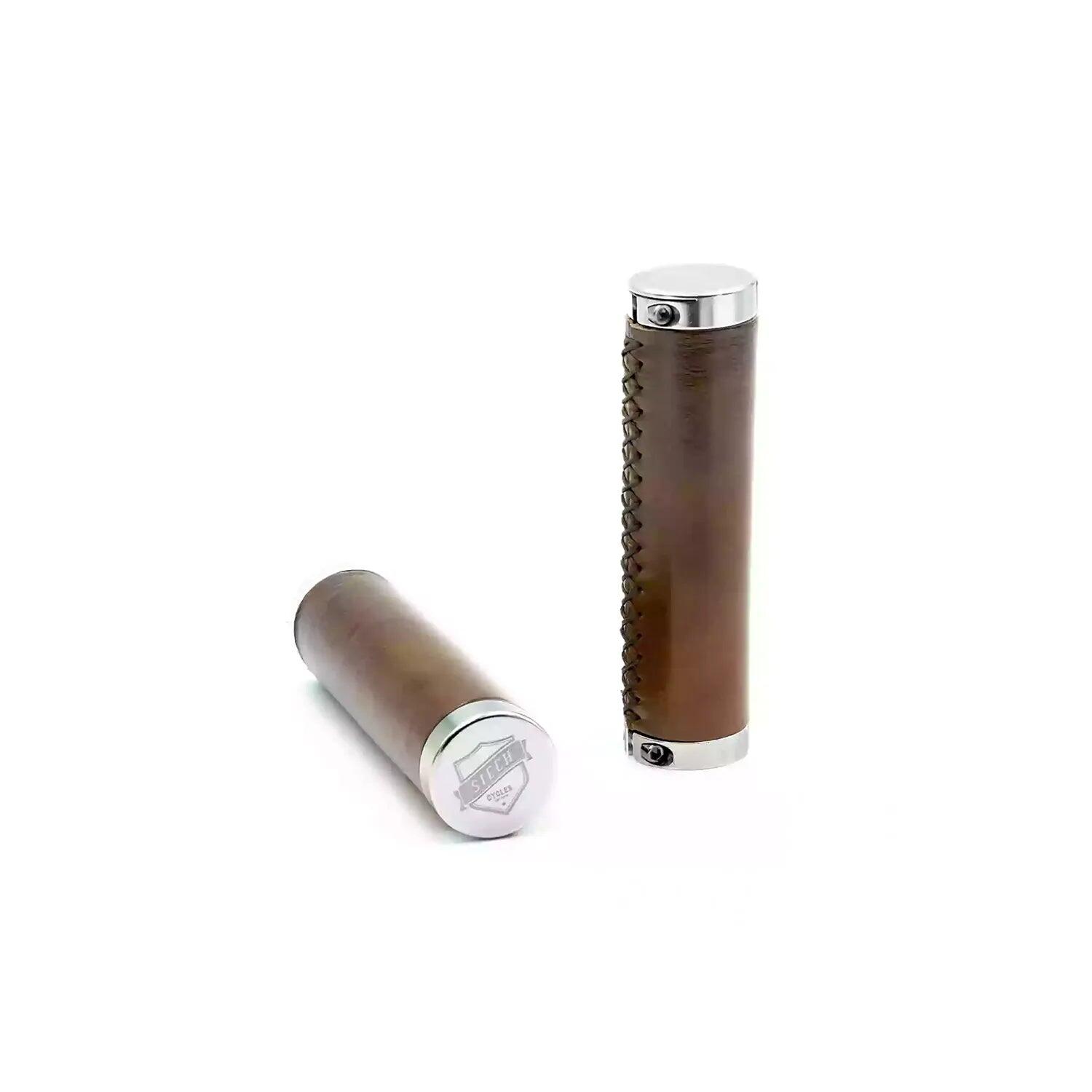 SIECH Manopole in pelle Siech Cycles Dark Brown con anelli di serraggio