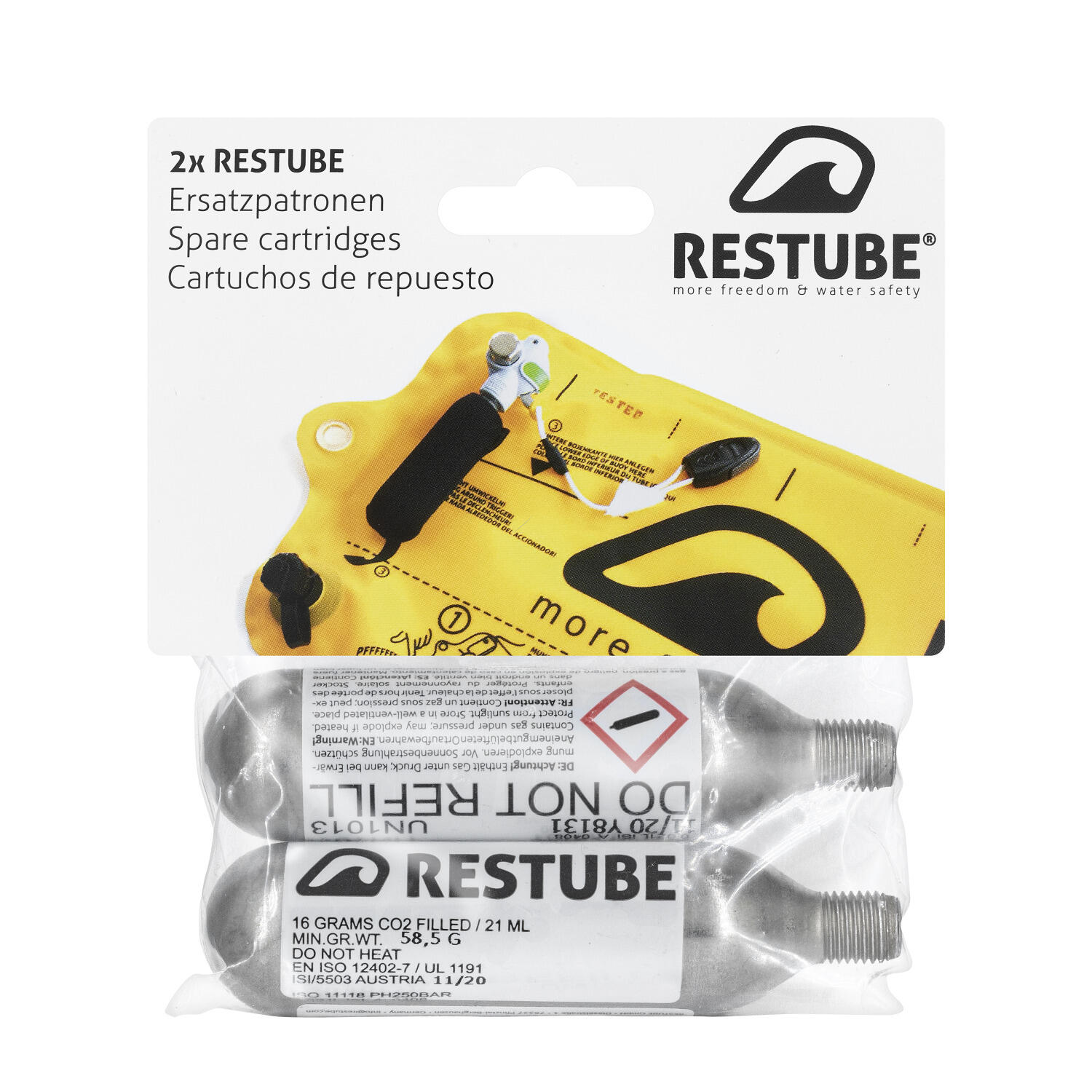 Restube cartuchos de recambio 16g para Restube active y Restube extreme 3/4
