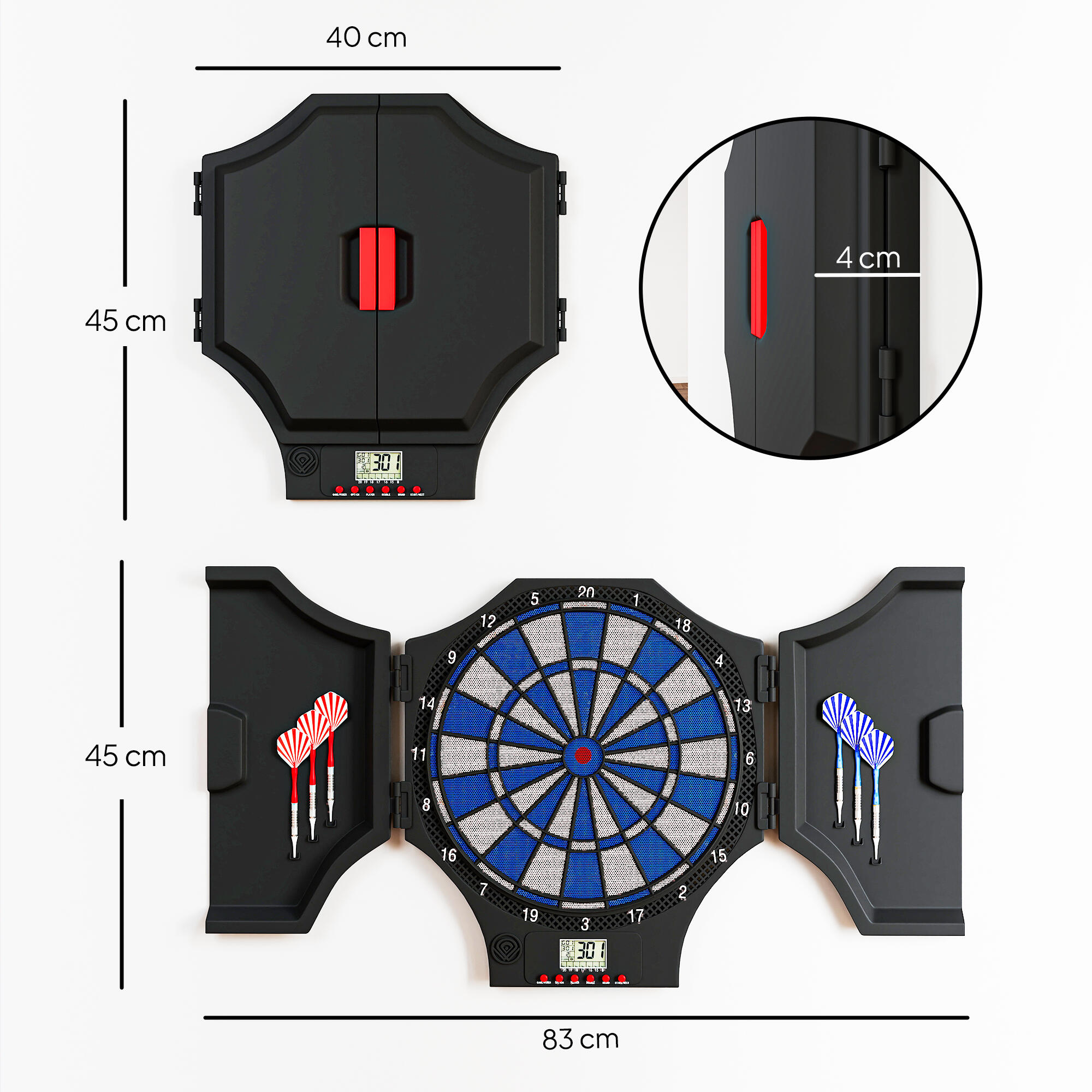 SPORTNOW Bersaglio Freccette Elettronico con 6 Freccette e Ante Nero e Blu 3/8