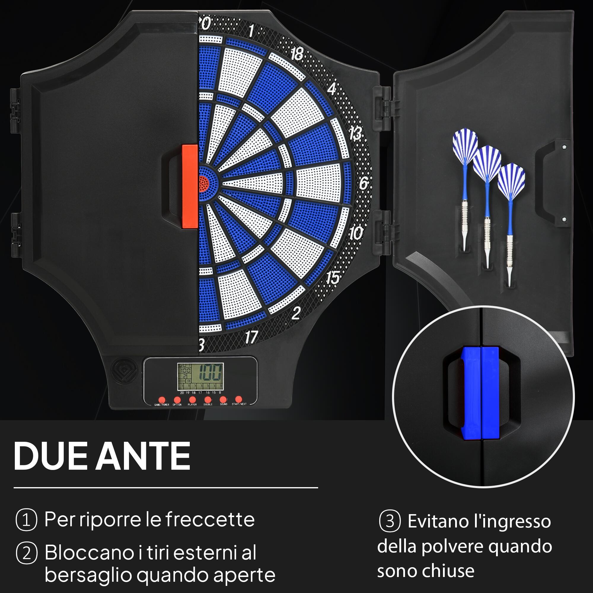 SPORTNOW Bersaglio Freccette Elettronico con 6 Freccette e Ante Nero e Blu 6/8