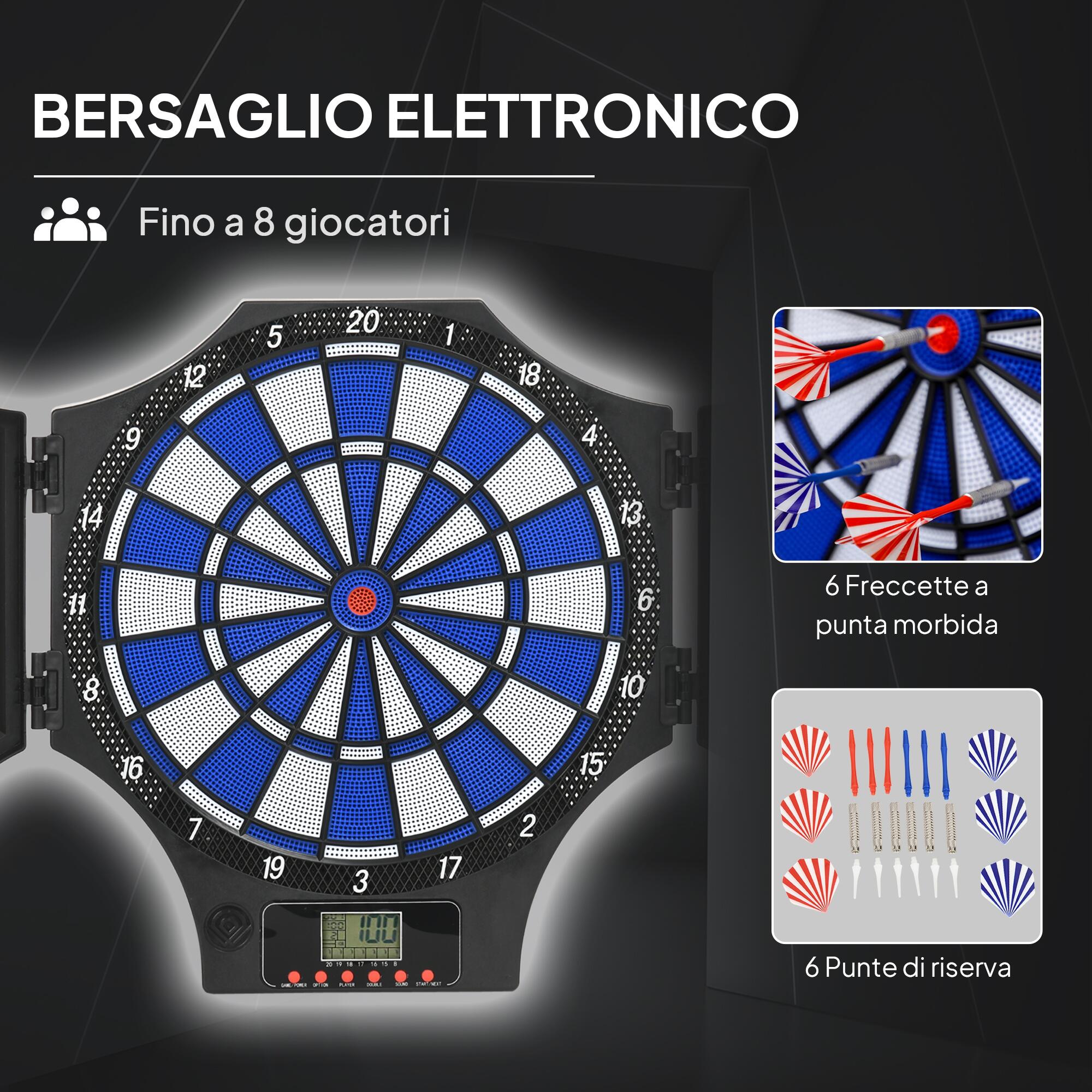 SPORTNOW Bersaglio Freccette Elettronico con 6 Freccette e Ante Nero e Blu 4/8