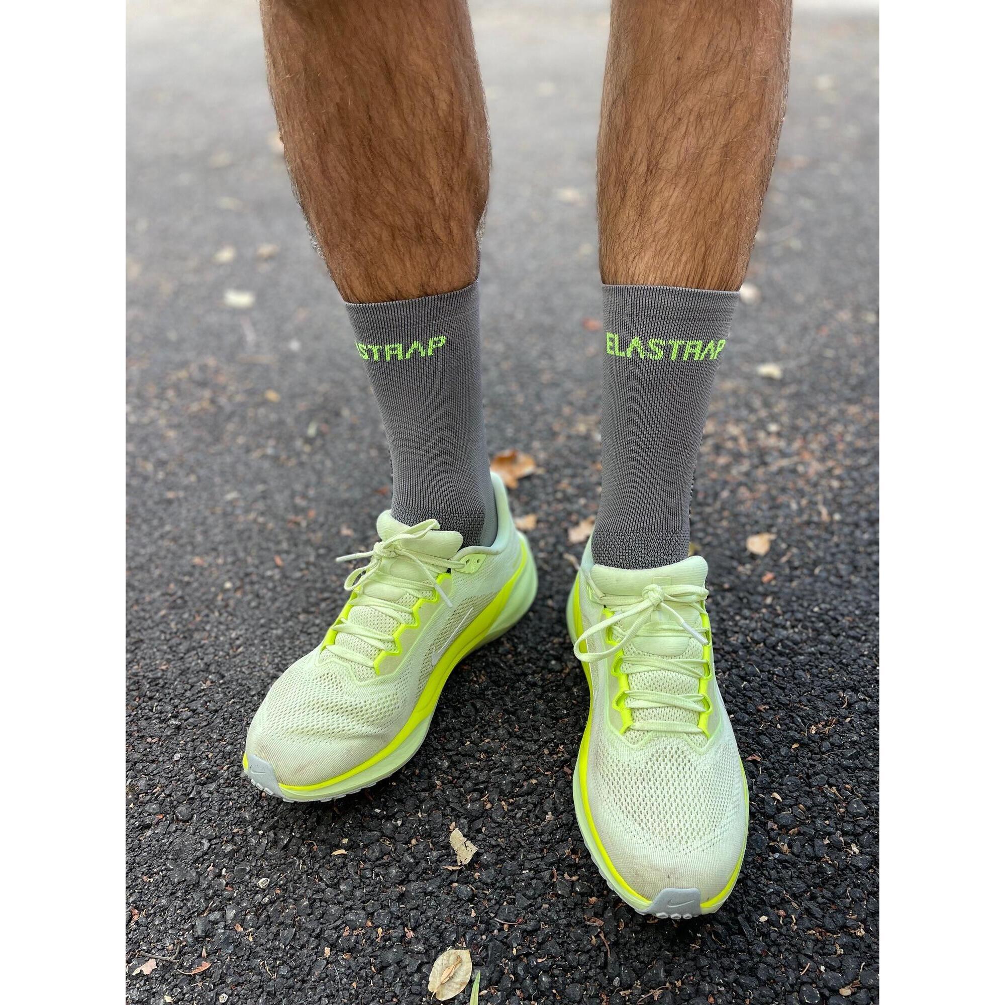 Elastrap - Chaussettes De Course Fines Et Respirantes - Running, Vélo, Sports - La Grise - Chaussettes De Compression - Gris|jaune|vert - Decathlon
