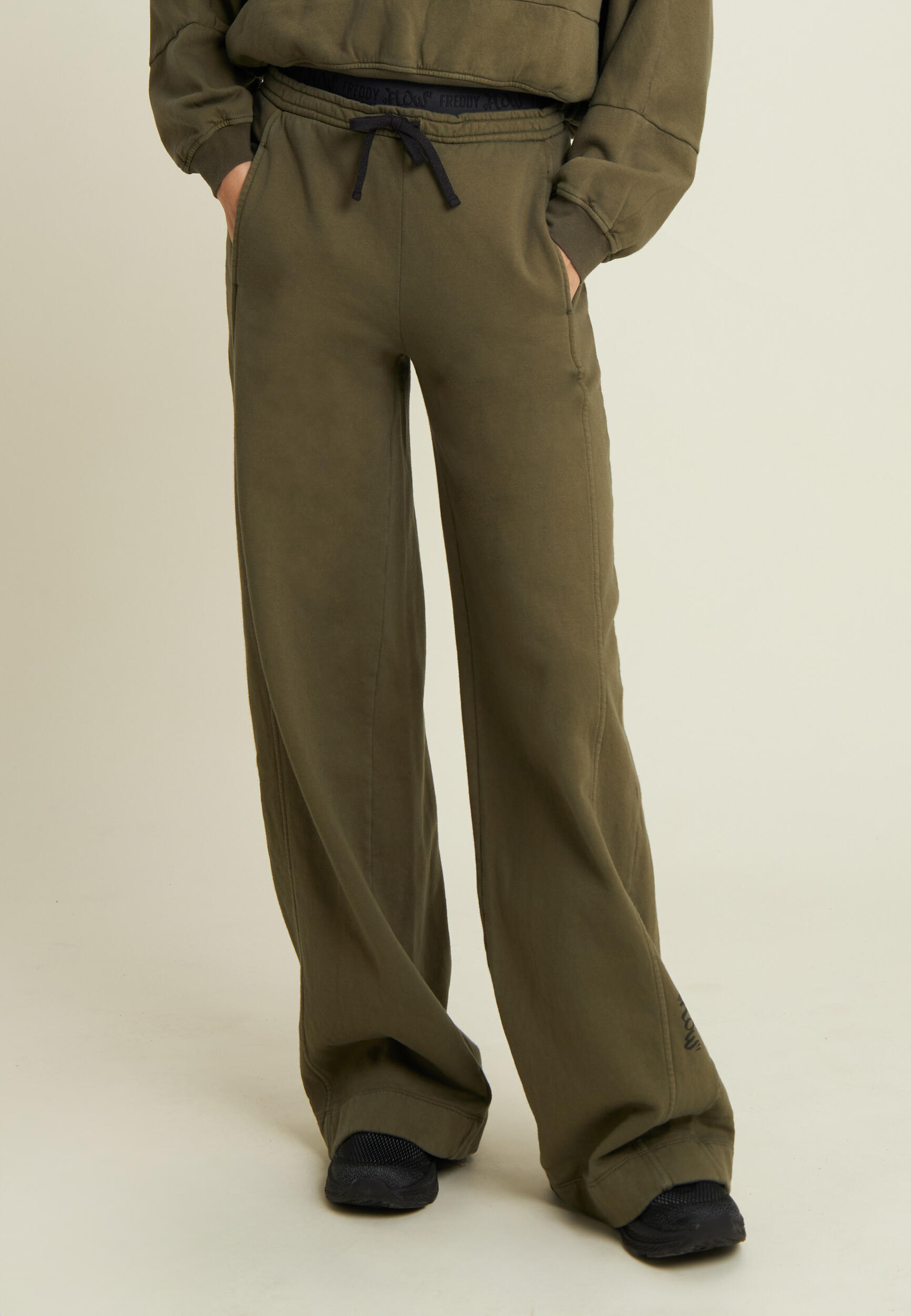 Pantaloni wide leg in felpa con stampa Flow 2/4