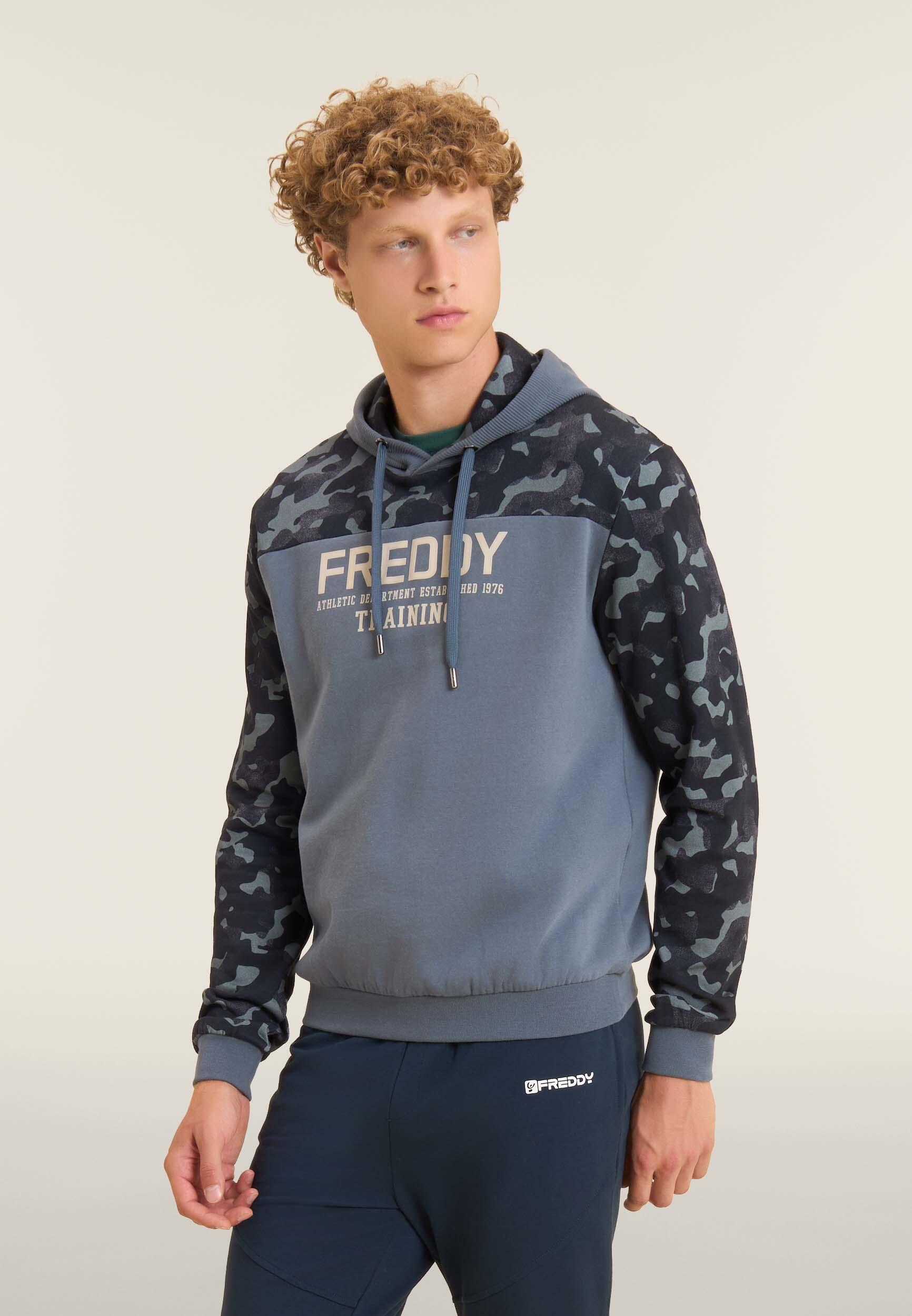 Sweat-shirt à capuche avec empiècements camouflage et graphique central 2/4