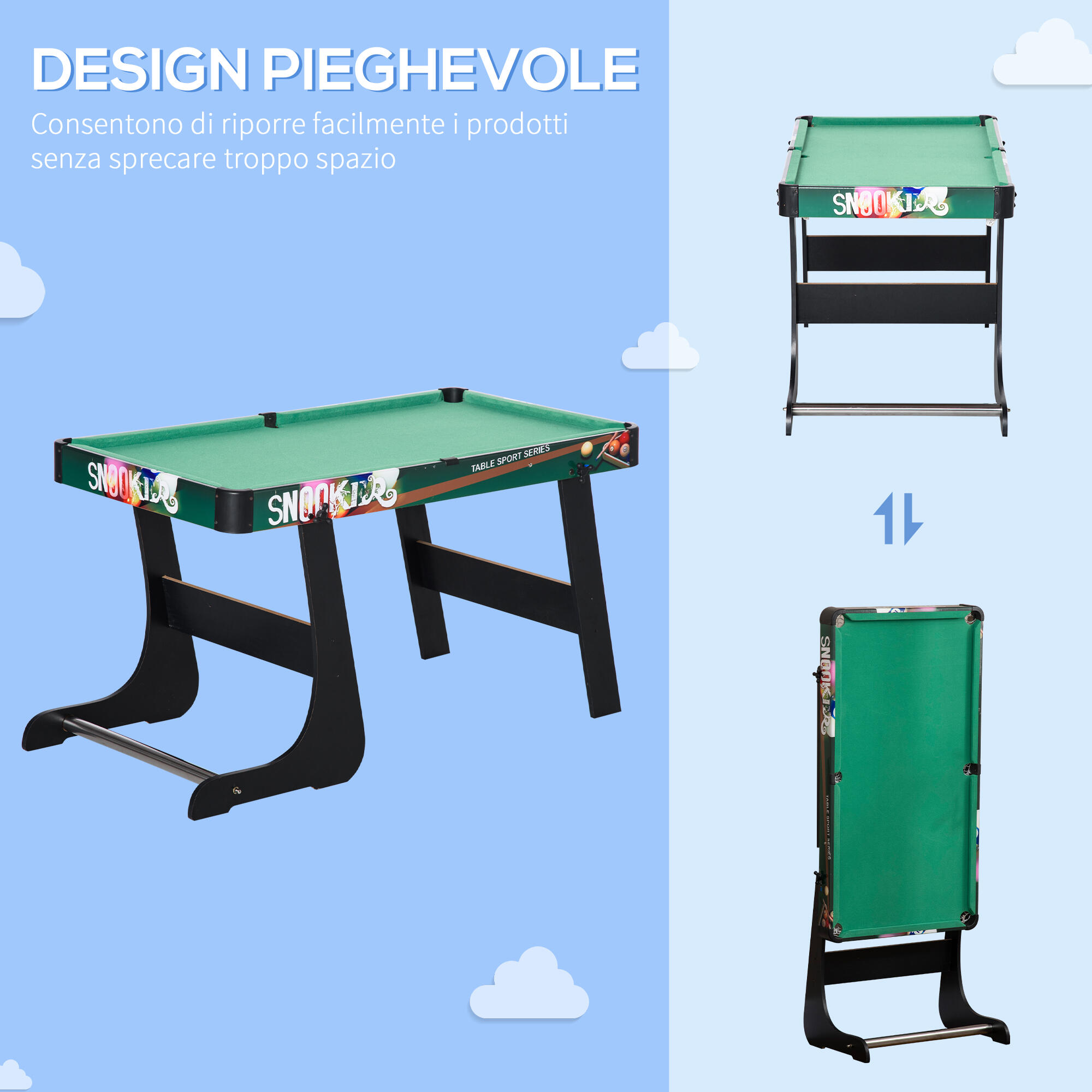 HOMCOM Tavolo da Gioco 6 in 1 in MDF, Resina e Acciaio Inox Multicolore 5/8