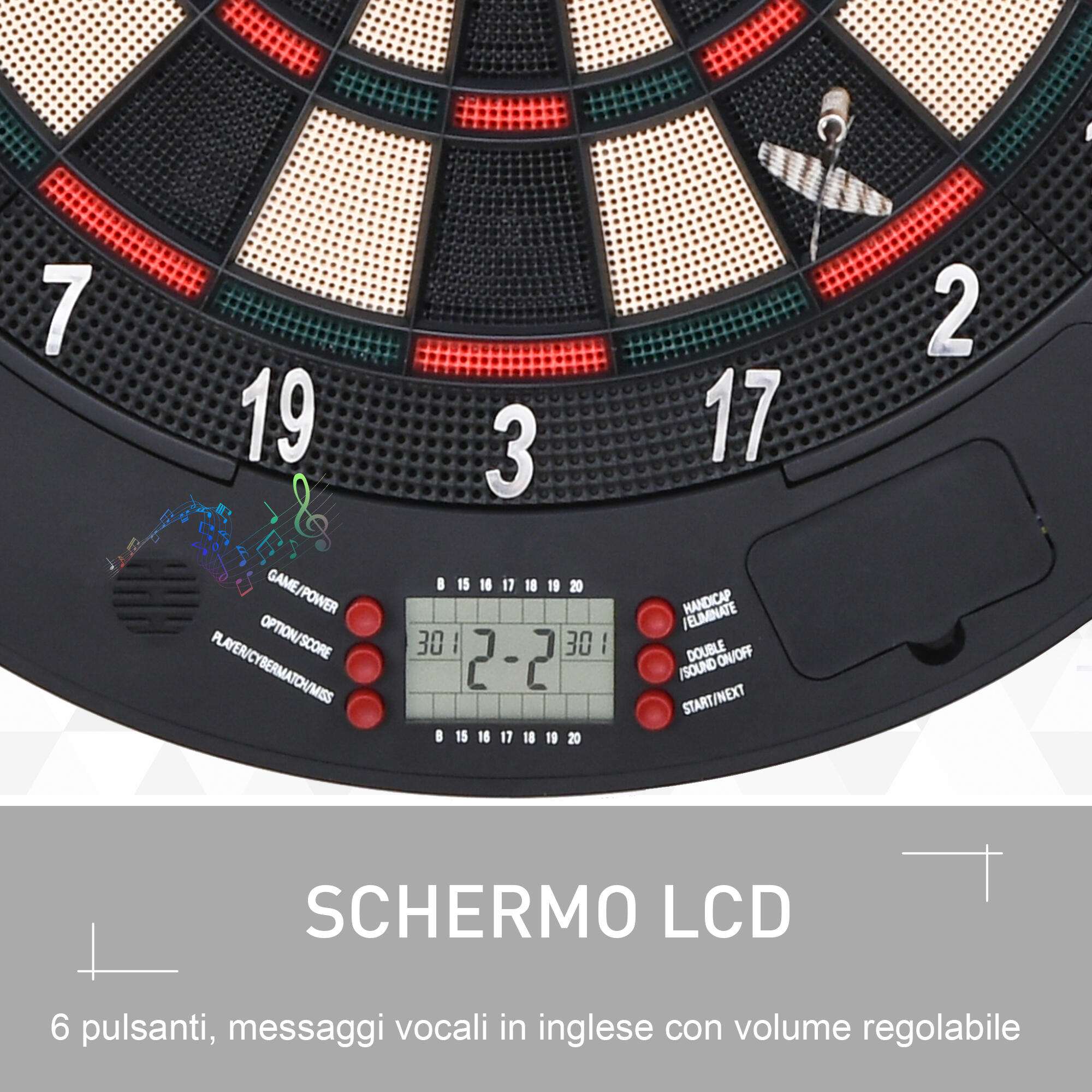 HOMCOM Bersaglio Freccette Elettronico per 8 Giocatori e 26 Modalità di Gioco 6/8
