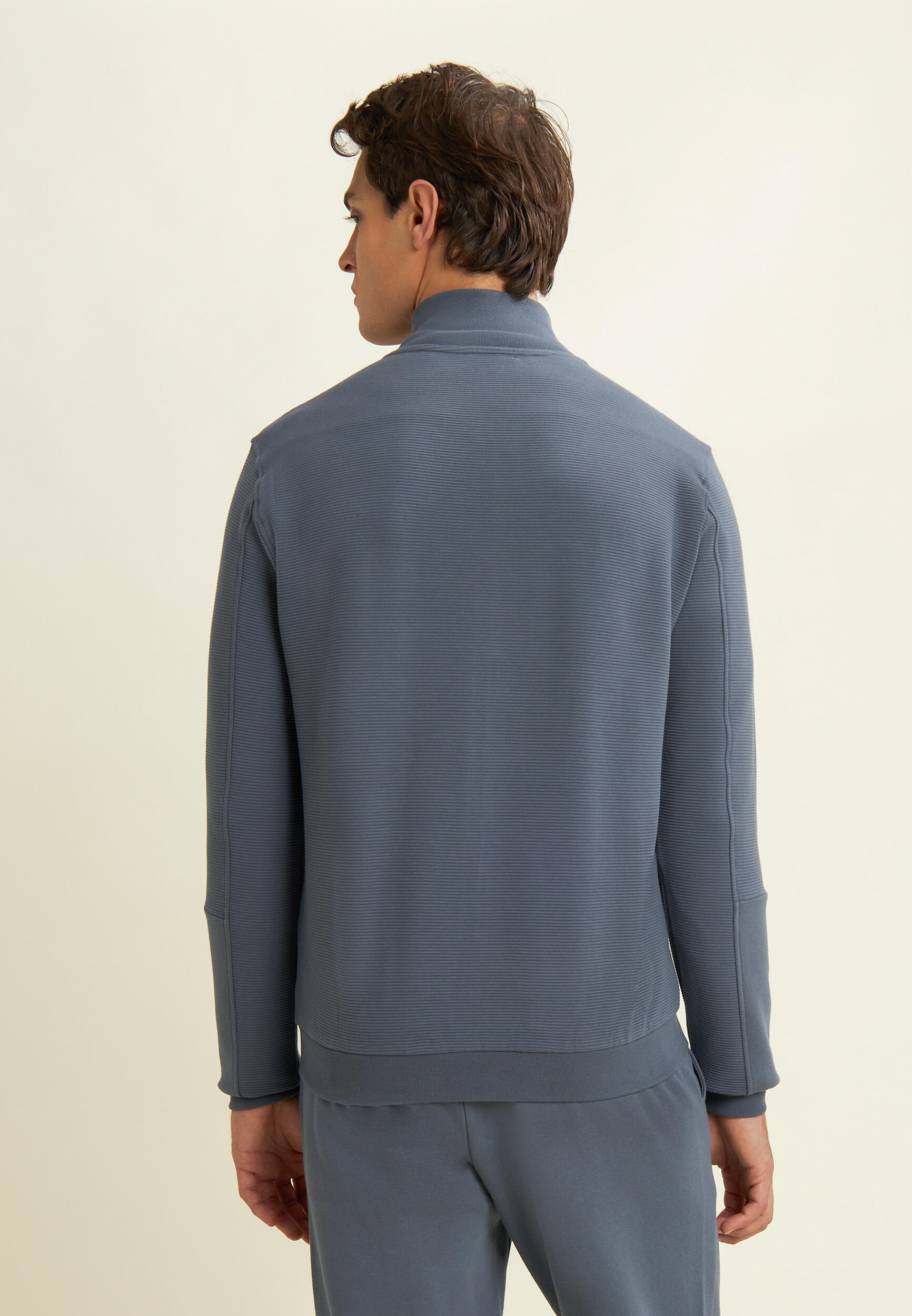 Sweat-shirt entièrement zippé rayé avec imprimé sur la manche 3/4