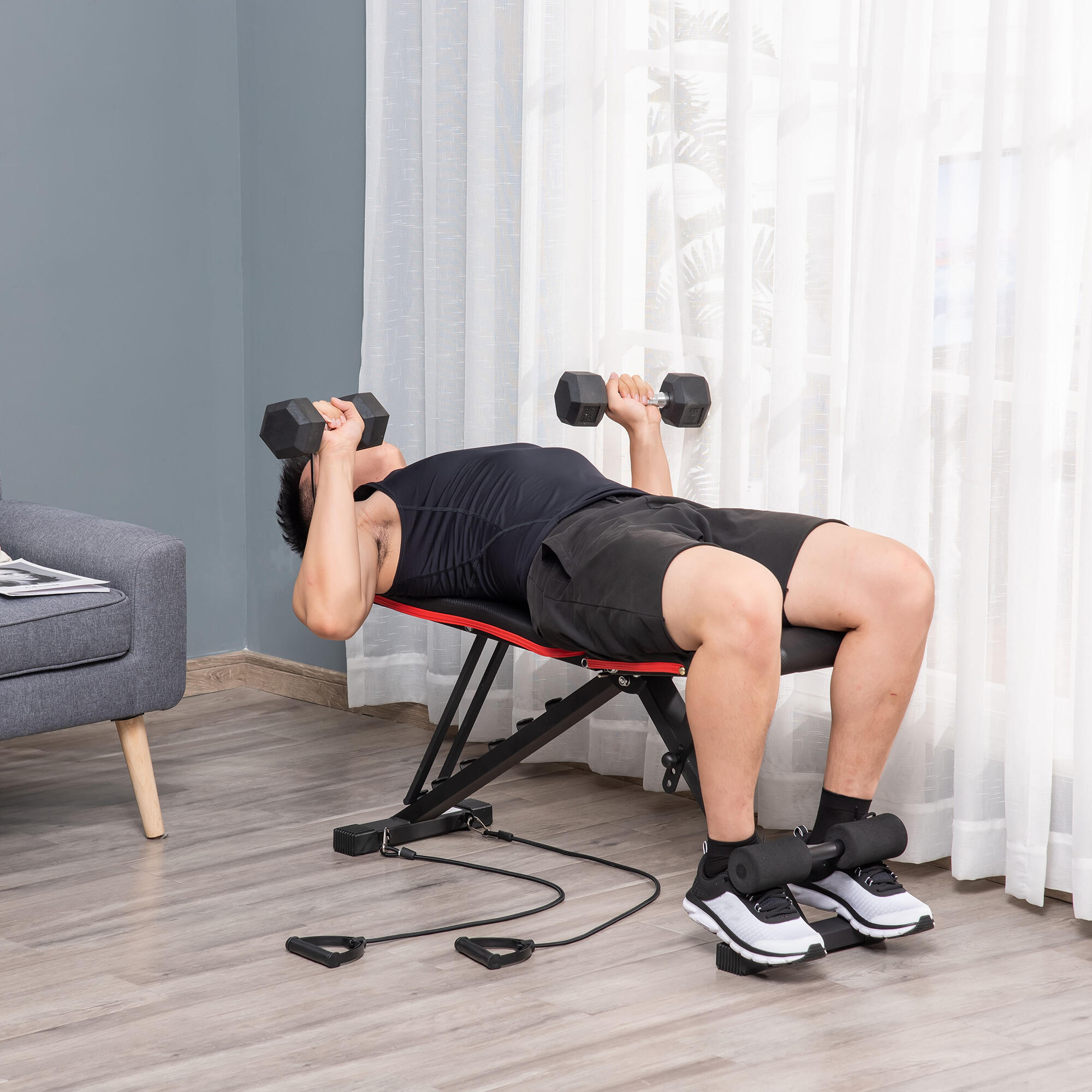 Banc de musculation pliable avec dossier réglable (6 positions), assise réglable 3/9