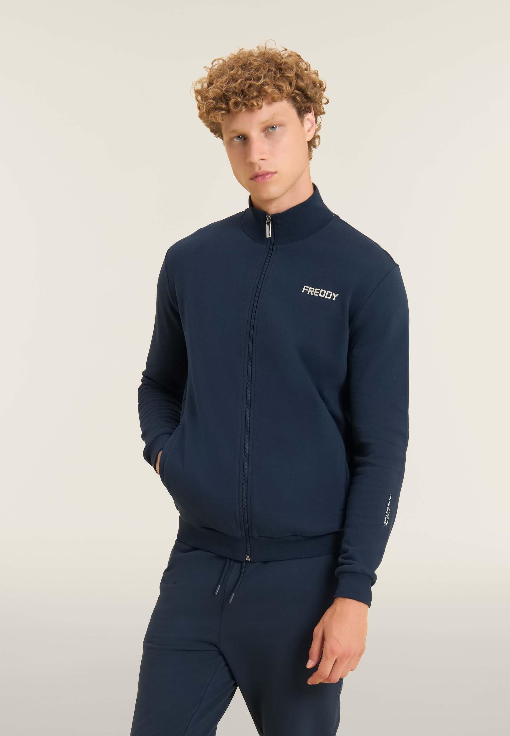 Sweat-shirt avec fermeture à glissière et empiècements latéraux rayés 2/4