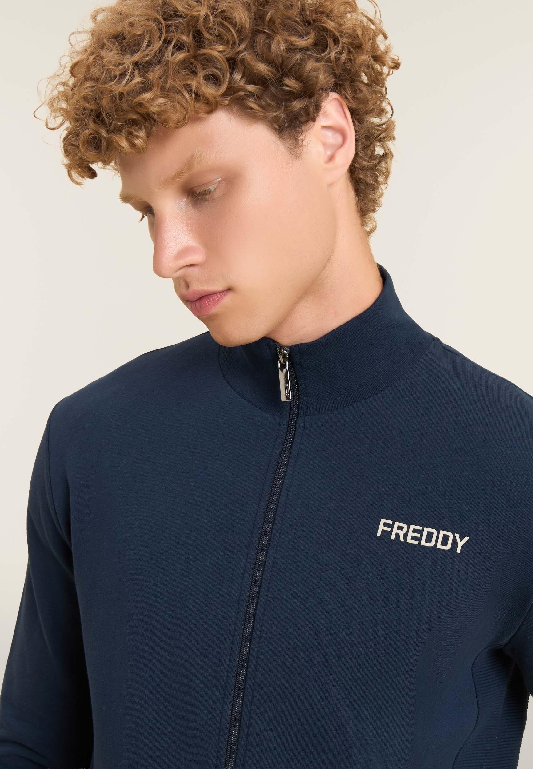 Sweat-shirt avec fermeture à glissière et empiècements latéraux rayés 4/4