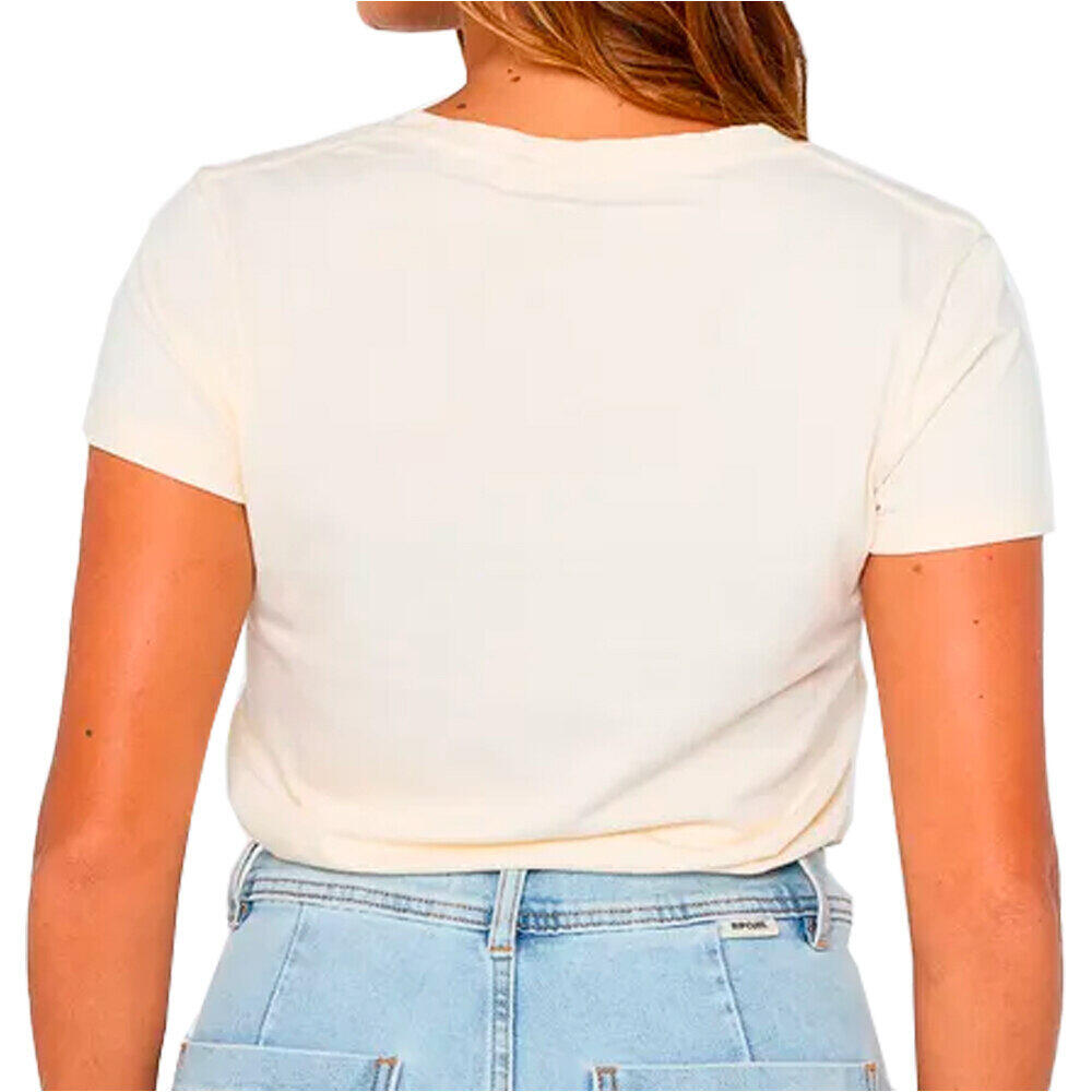 Tee Shirt en Coton Rip Curl "HEART V NECK TEE" S Beige 3/4