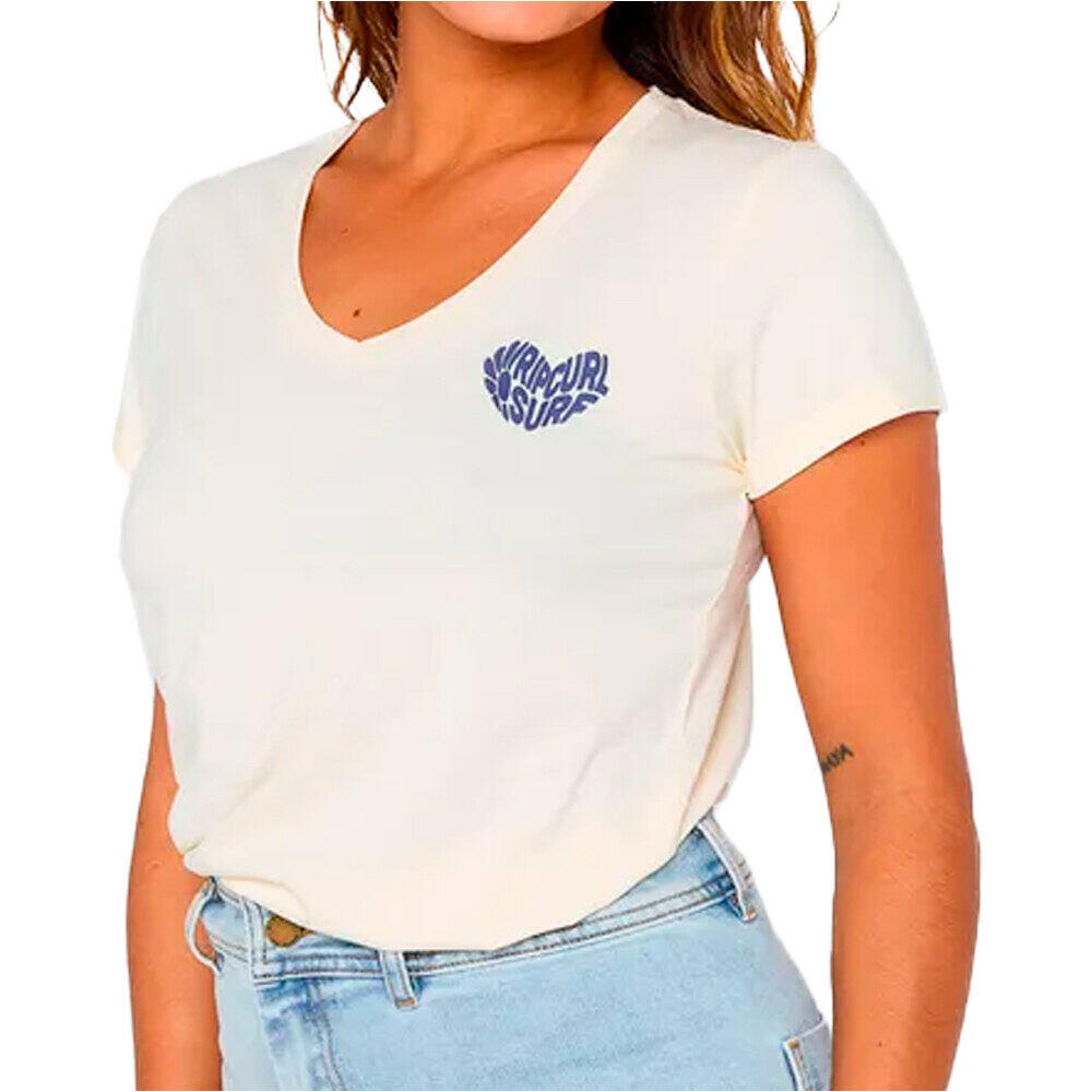 Tee Shirt en Coton Rip Curl "HEART V NECK TEE" S Beige 4/4