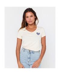 Tee Shirt en Coton Rip Curl "HEART V NECK TEE" M Beige