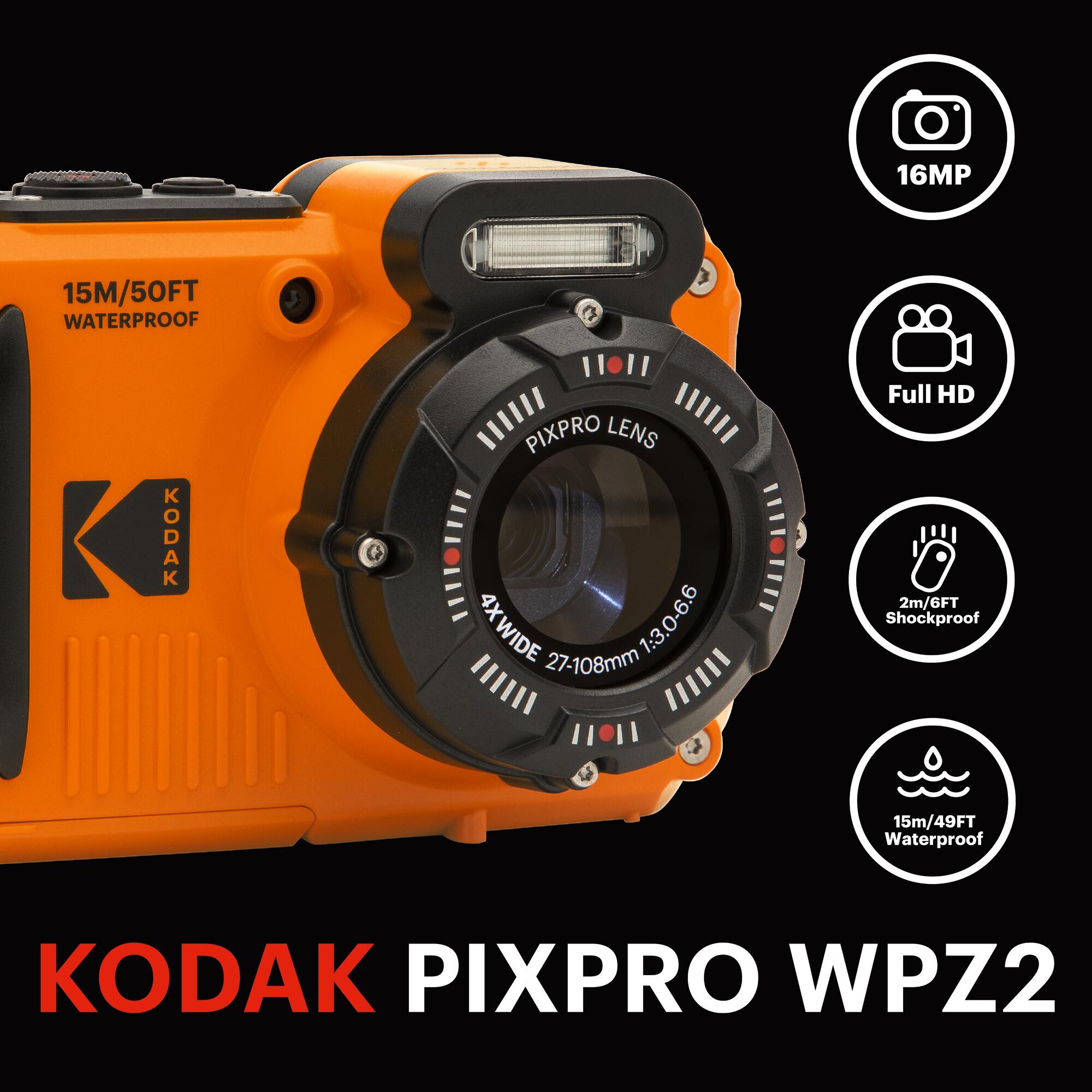 KODAK Pixpro WPZ2 Fotocamera Compatta 16MP Impermeabile e Antiurto – Arancione 2/5